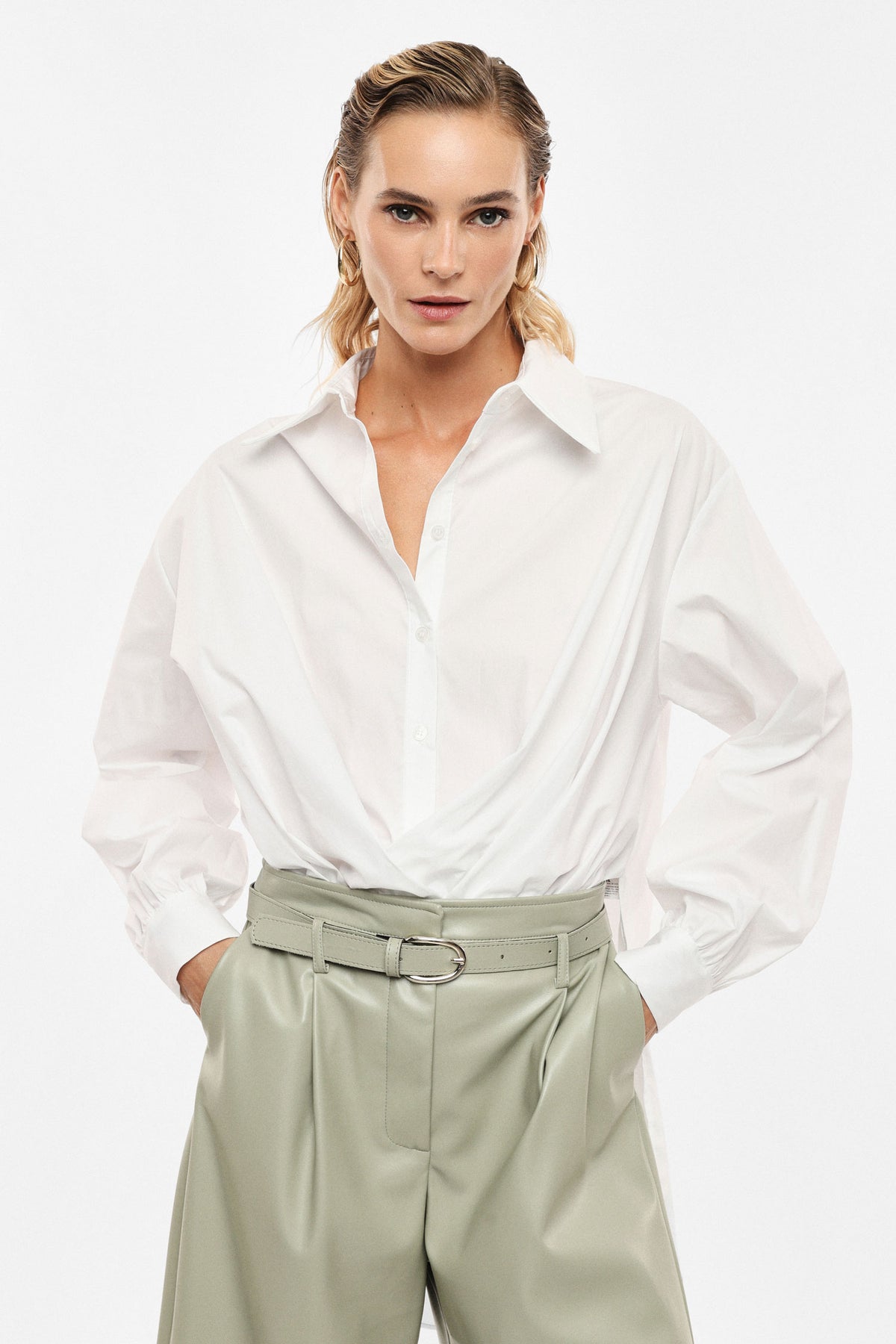 Body chemise en popeline de coton blanc – Femme