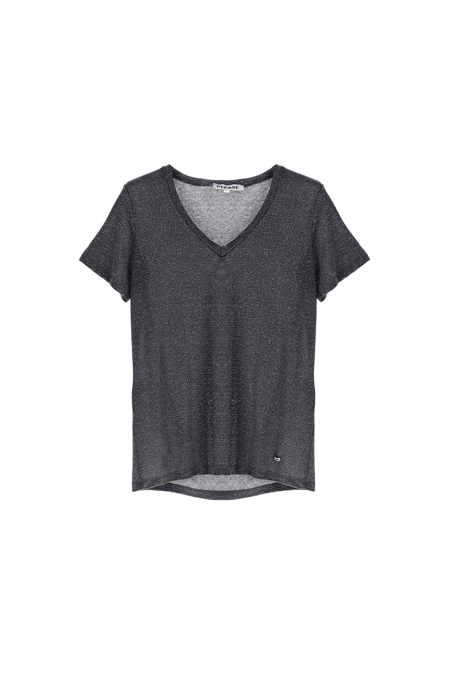 T-shirt col V viscose lurex argent Please Femme vue de face