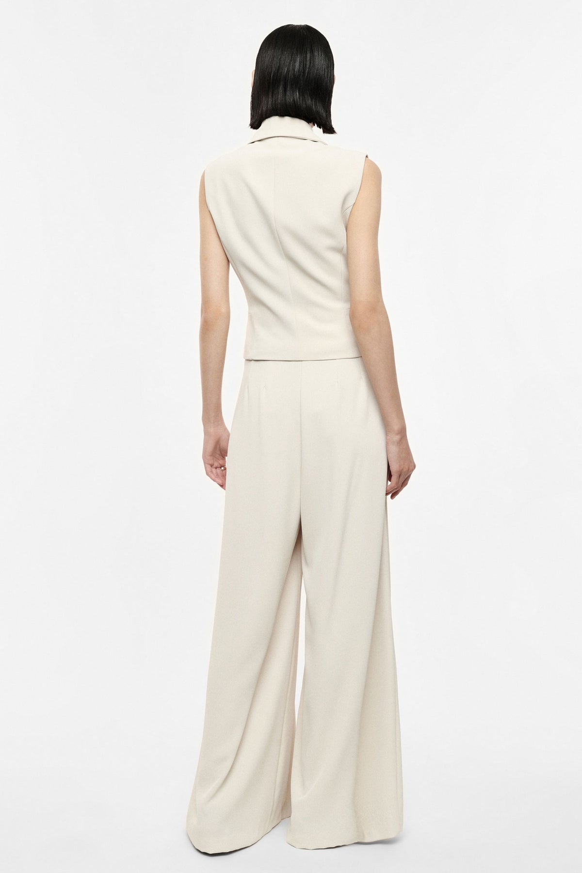 Pantalon palazzo taille haute ceinturé écru – Femme