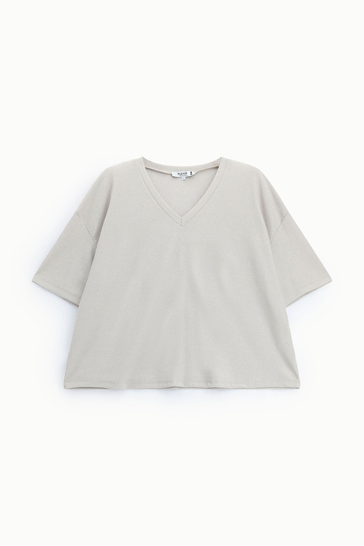 T-shirt ample col V maille brillante champagne – Please