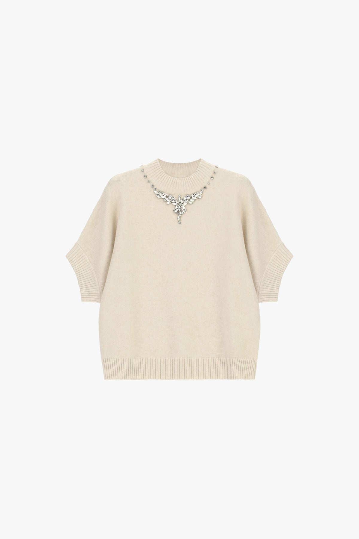 Pull col montant à collier de strass beige Imperial Femme