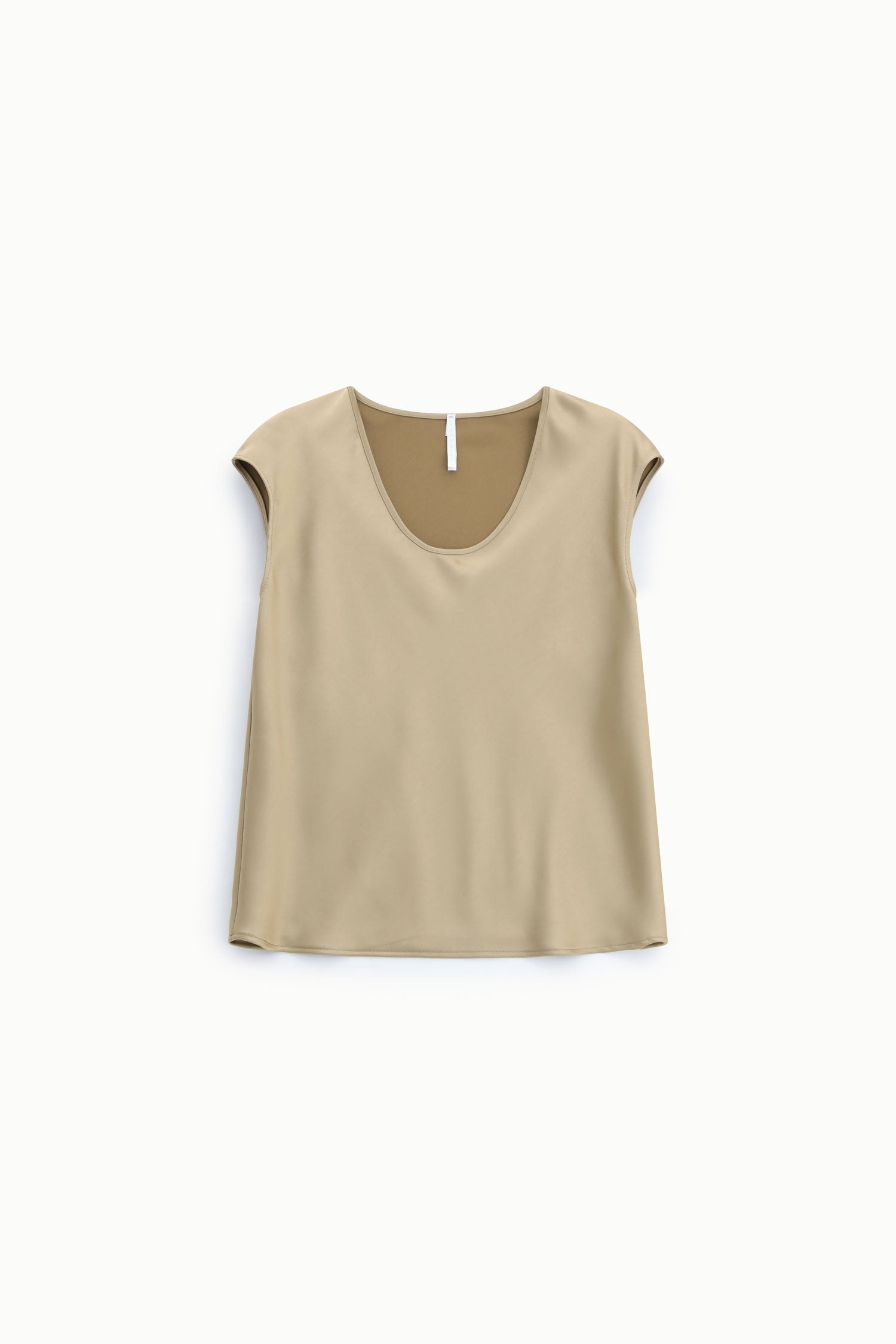 Top sans manches col V en crepe satin beige Imperial Femme vue de face