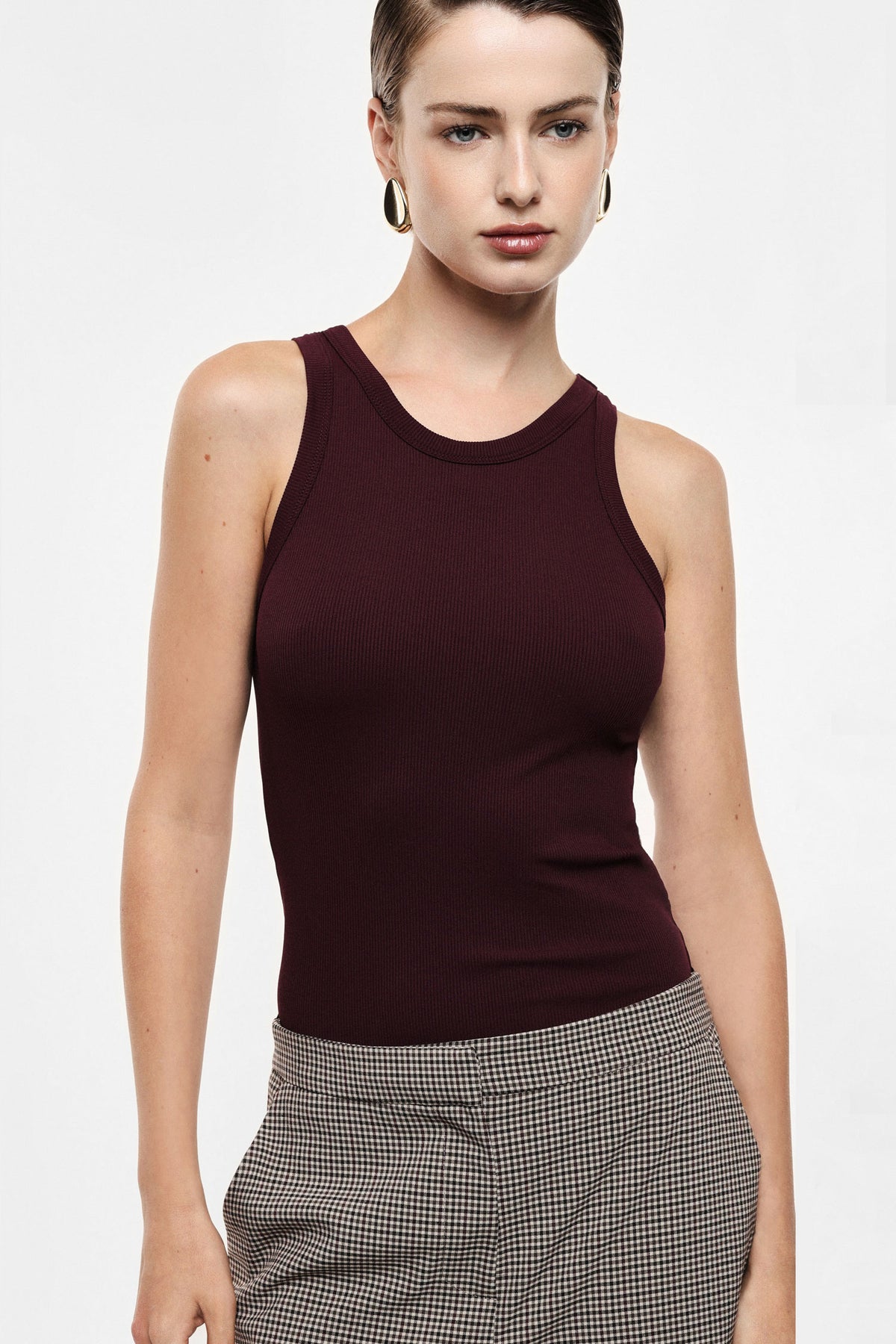 Débardeur Marcel en maille chaussette prune – Femme