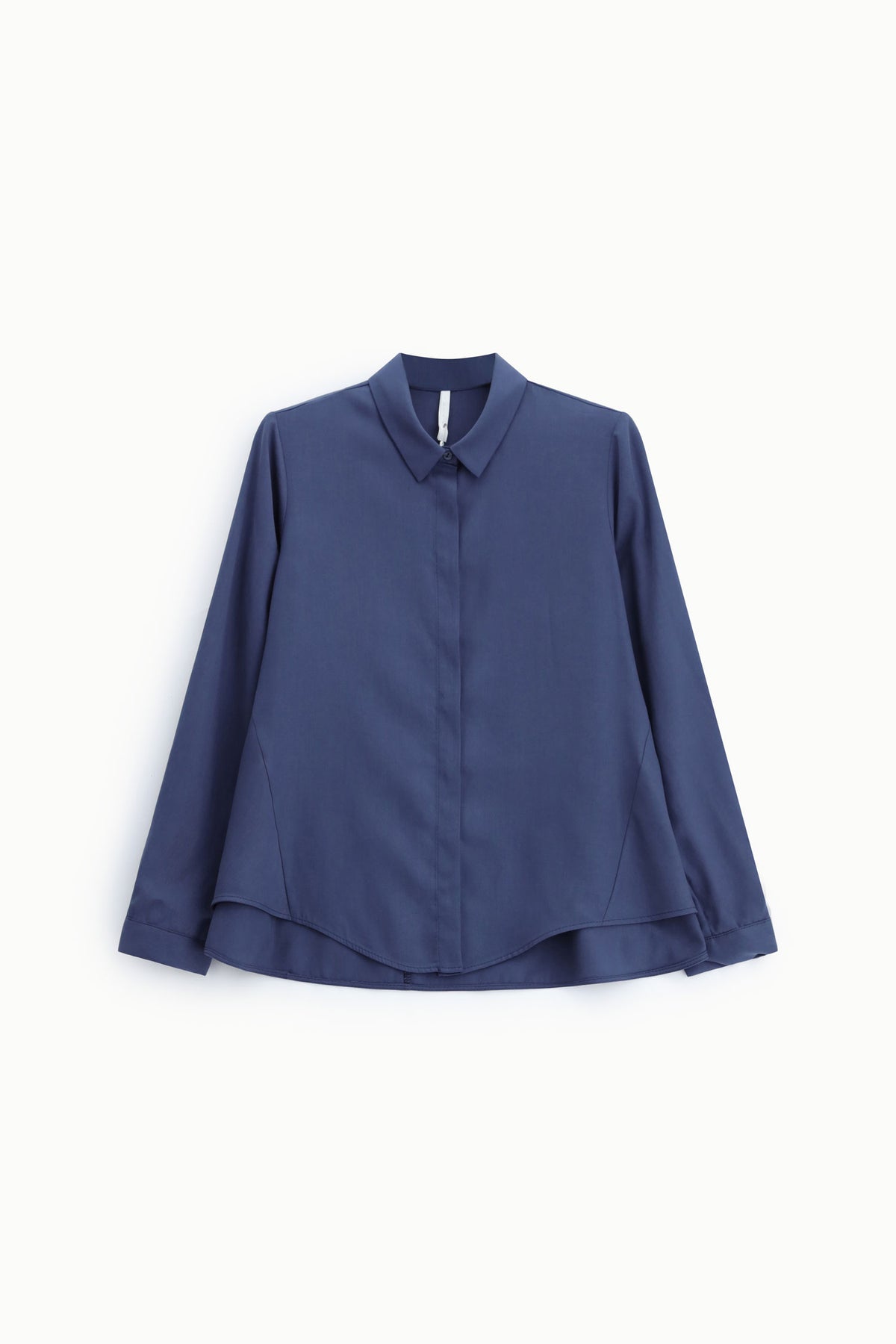 Chemise droite trapèze à ourlet asymétrique bleue – Femme