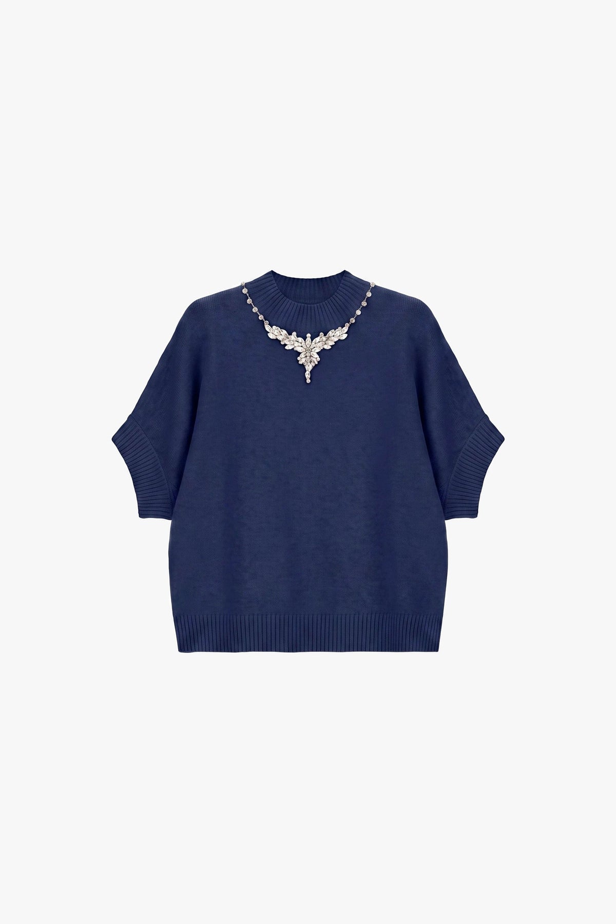 Pull col montant à collier de strass bleu marine Imperial Femme