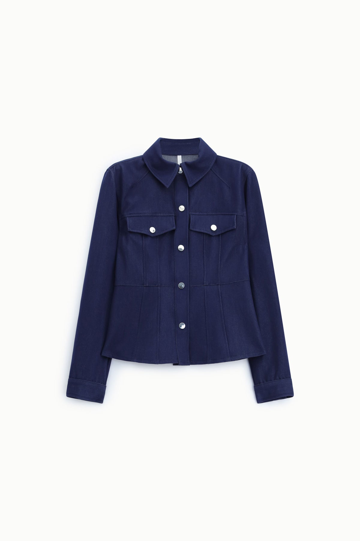 Veste chemise en toile denim boutons métal bleu denim – Femme