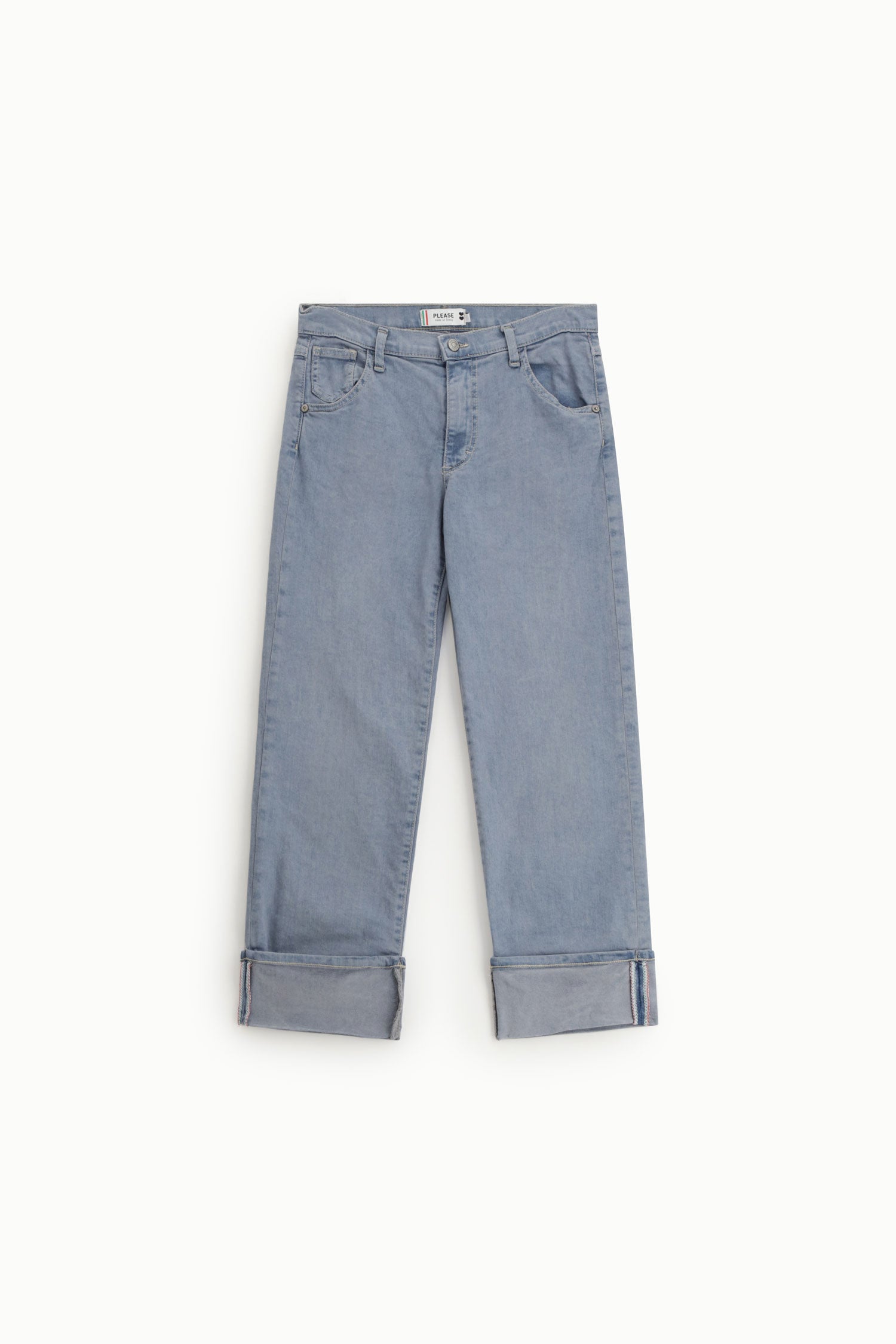 Jean droit delavage clair avec revers large – Please