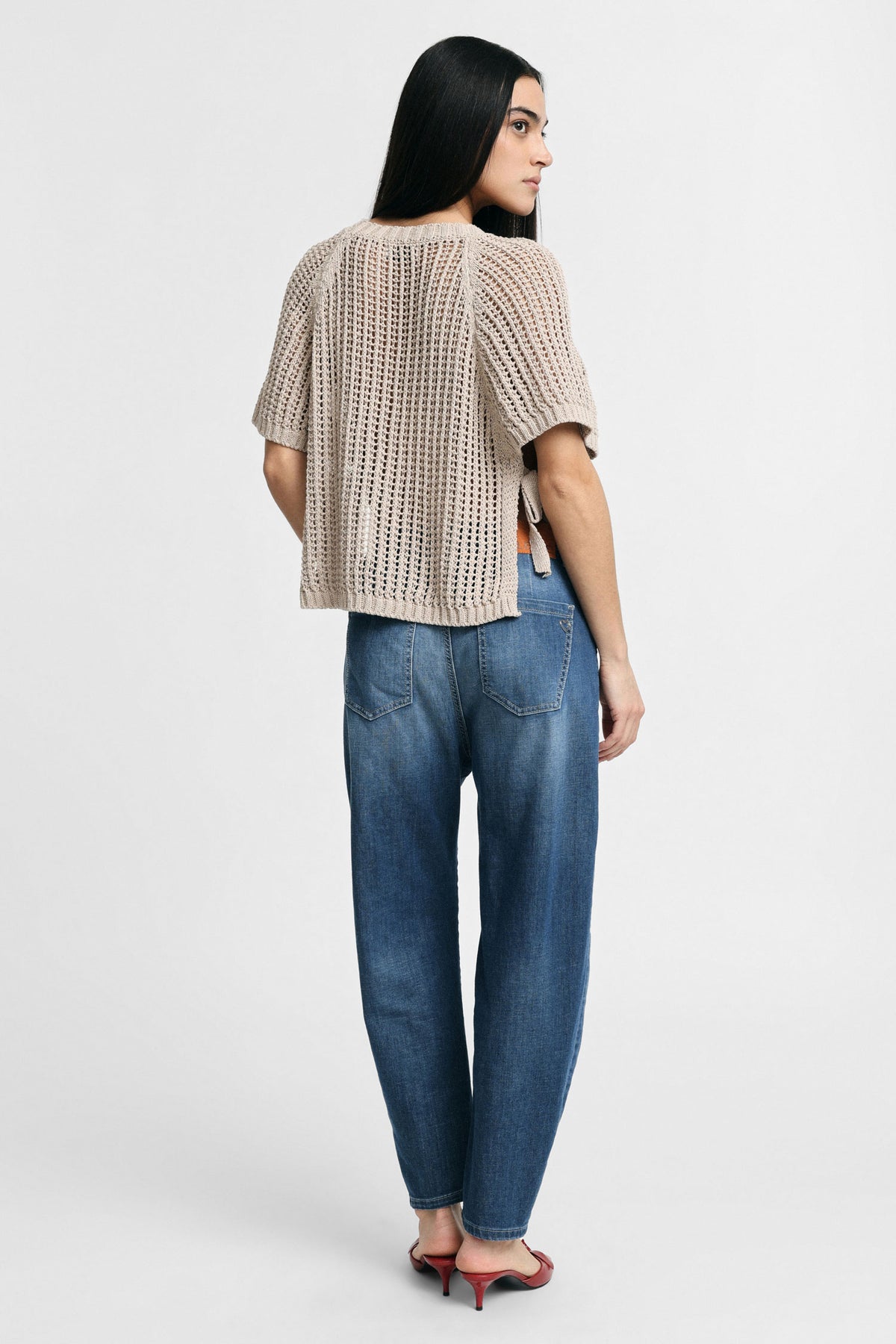 Jean baggy à boutonnage décalé bleu denim – Please