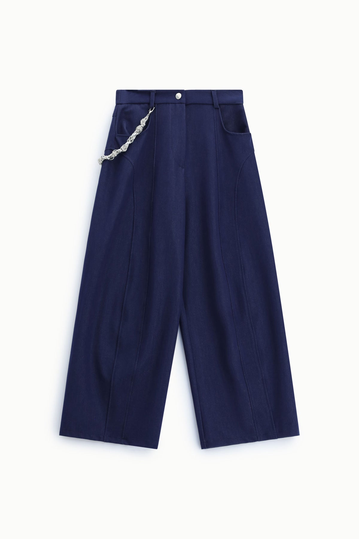 Pantalon palazzo en toile denim à chaîne bleu denim – Femme