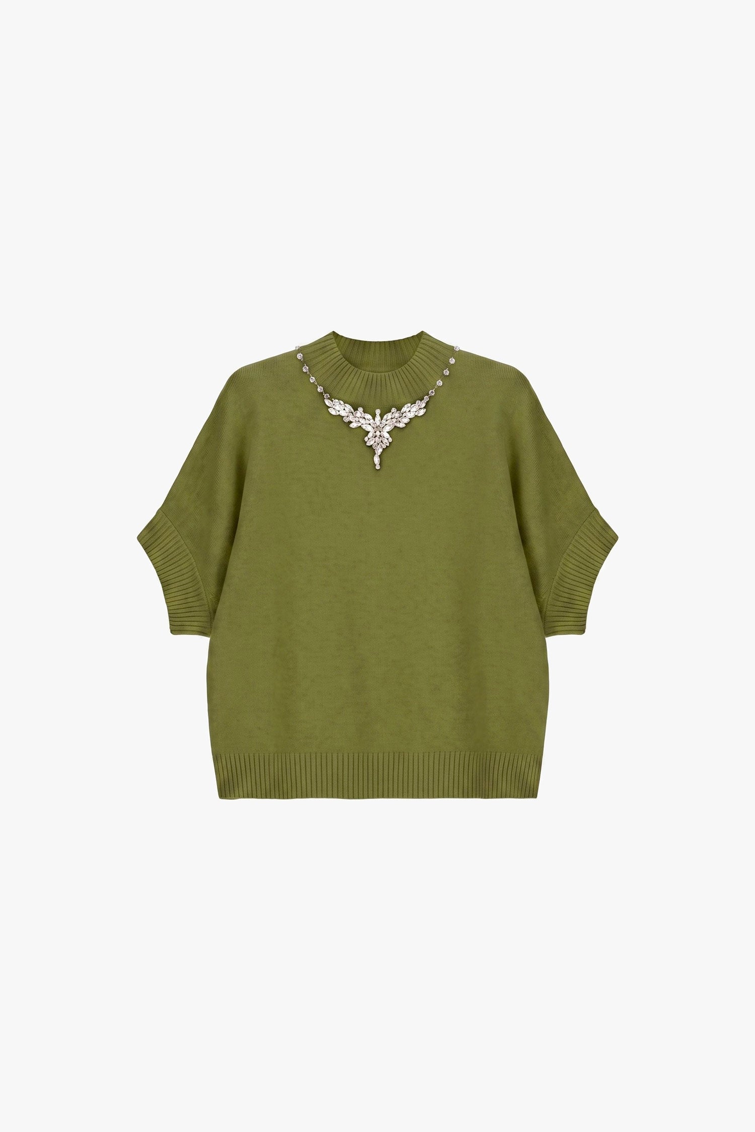 Pull col montant à collier de strass kaki Imperial Femme