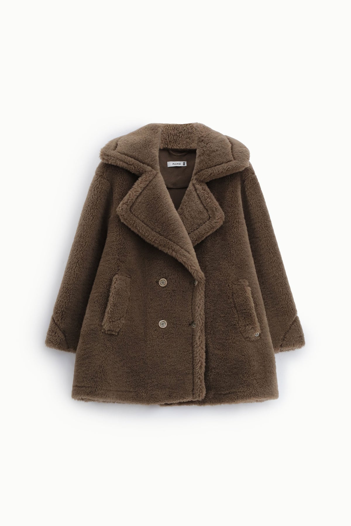 Manteau croisé en fausse fourrure noisette à plat – Please