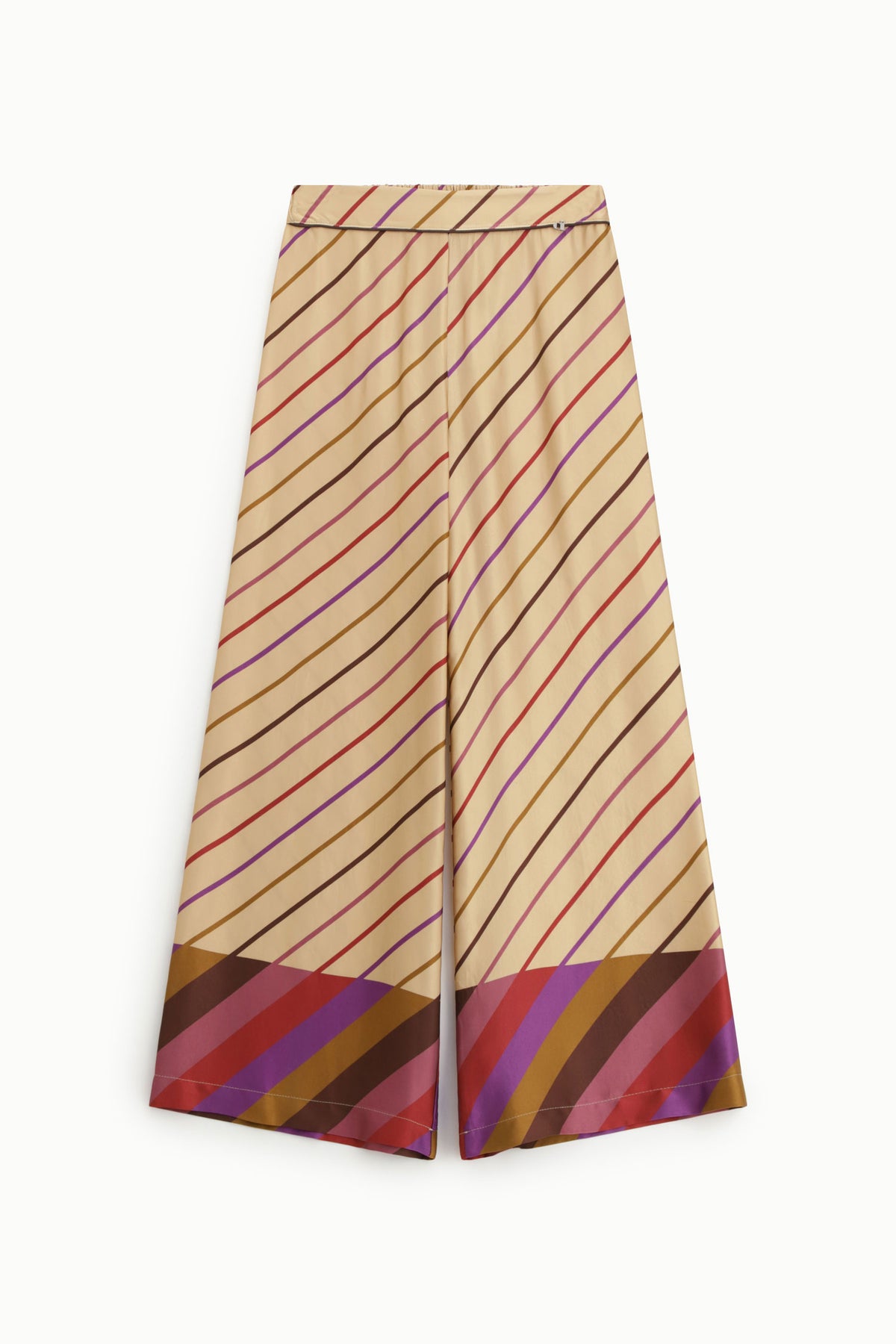 Pantalon large fluide à rayures diagonales camel – Femme