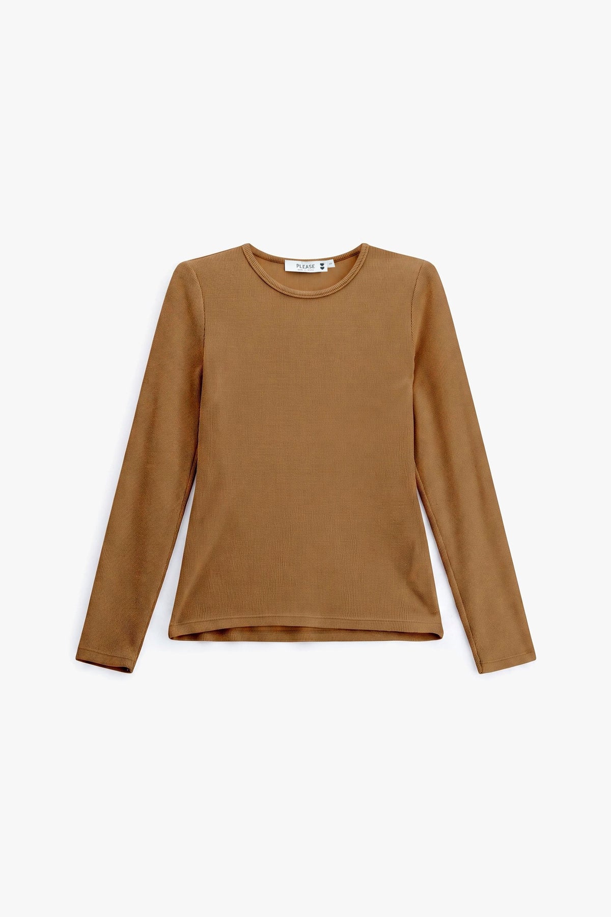 T-shirt manches longues col rond noisette à plat – Please