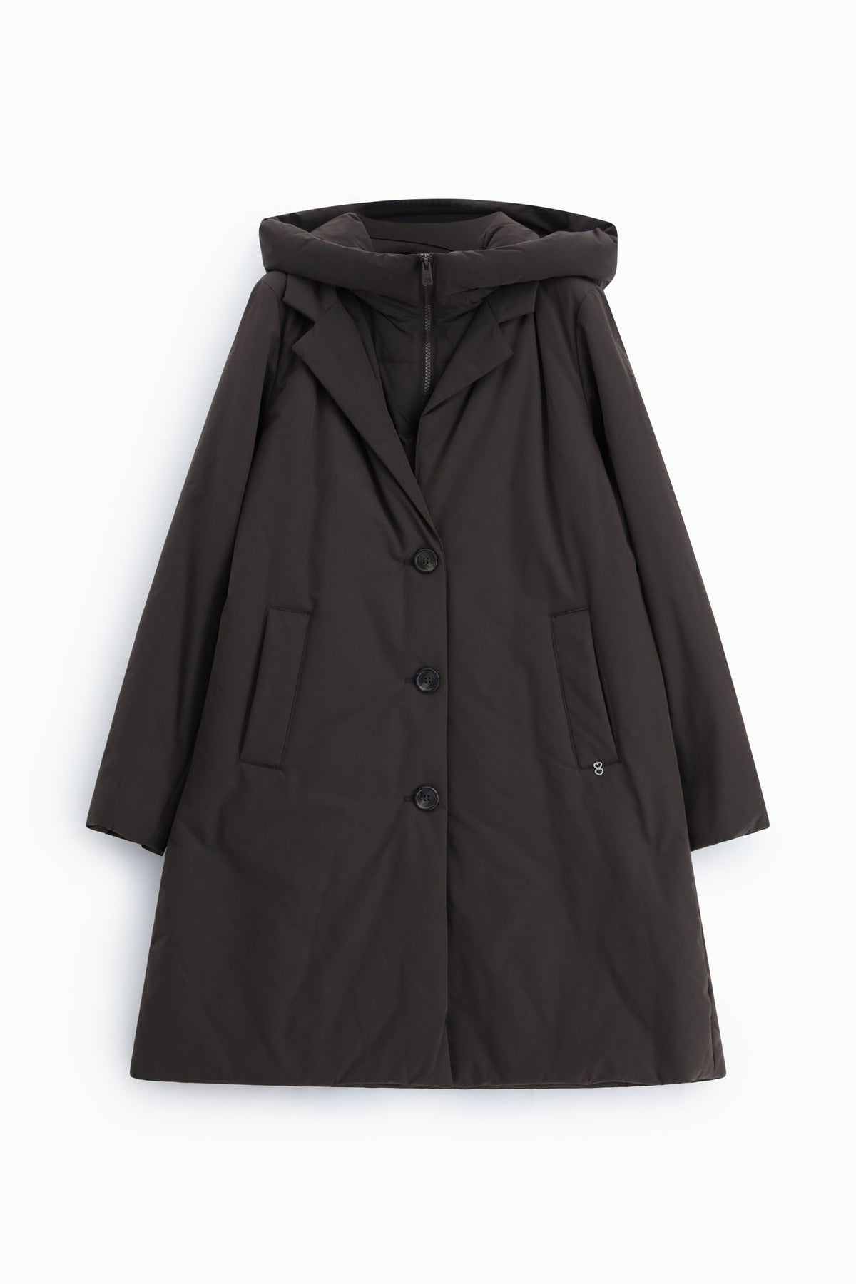 Manteau doudoune long à capuche marron – Please