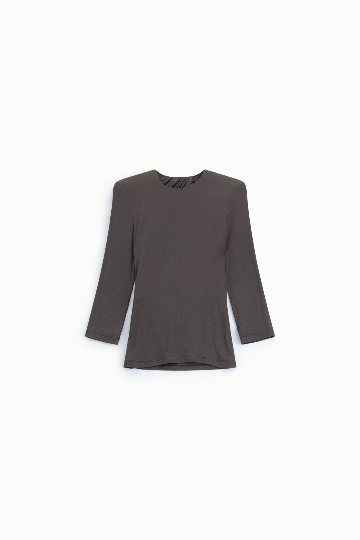 Top dos ouvert drapé manches trois-quarts marron – Femme