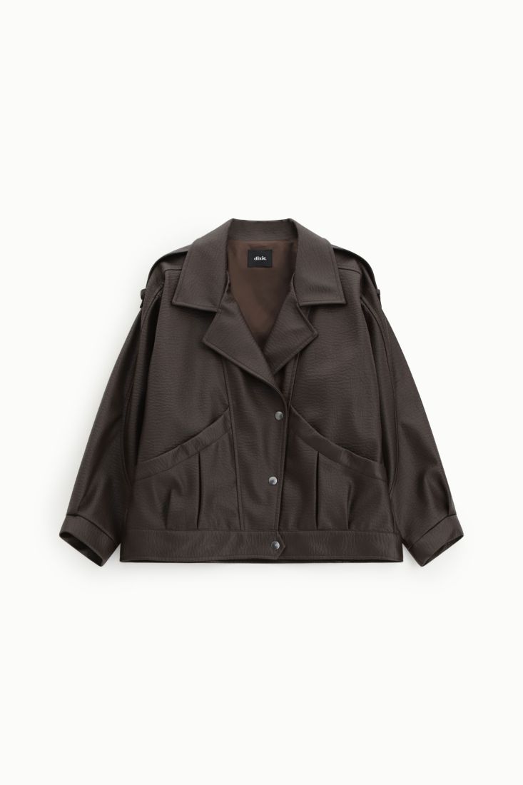 Manteau court a larges revers et poches avant chocolat Dixie Femme vue produit