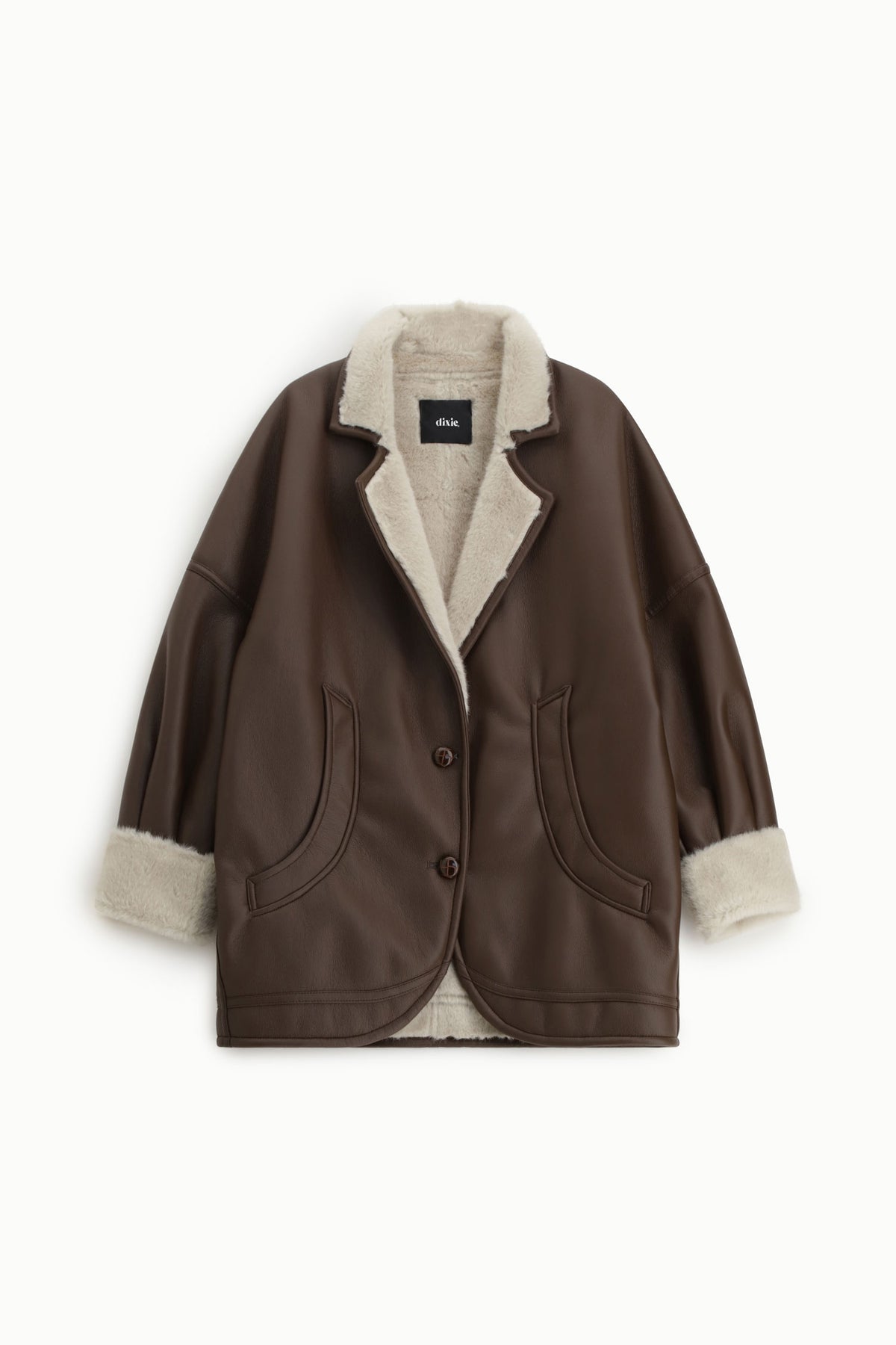 Manteau doublé effet mouton retourné chocolat – Femme