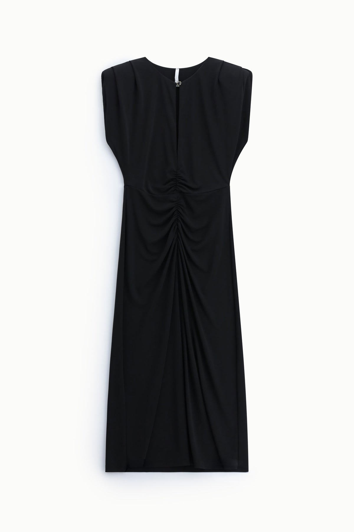 Robe midi fourreau drapée en jersey col bijou noire – Femme