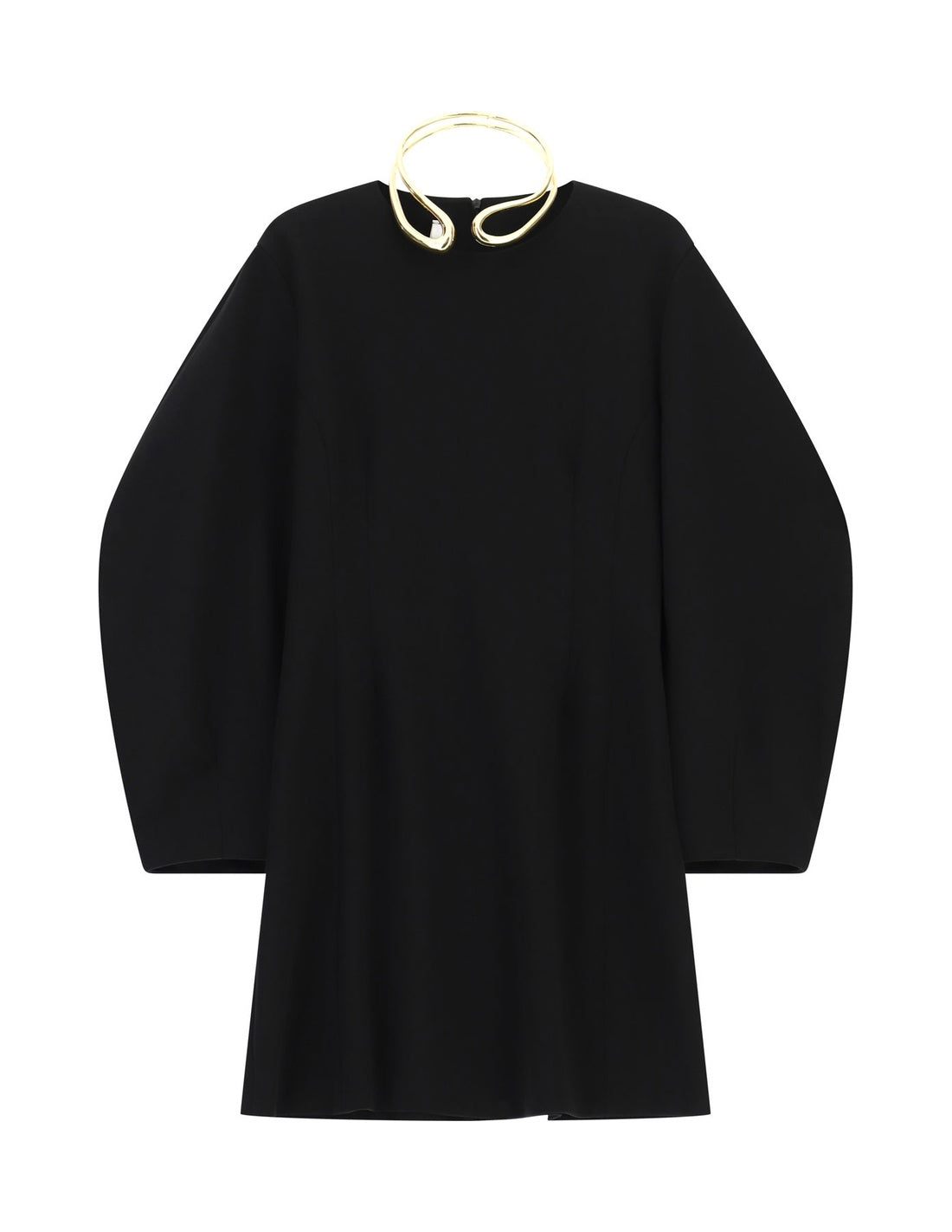 Robe courte manches ballon à bijou doré noire à plat – Imperial