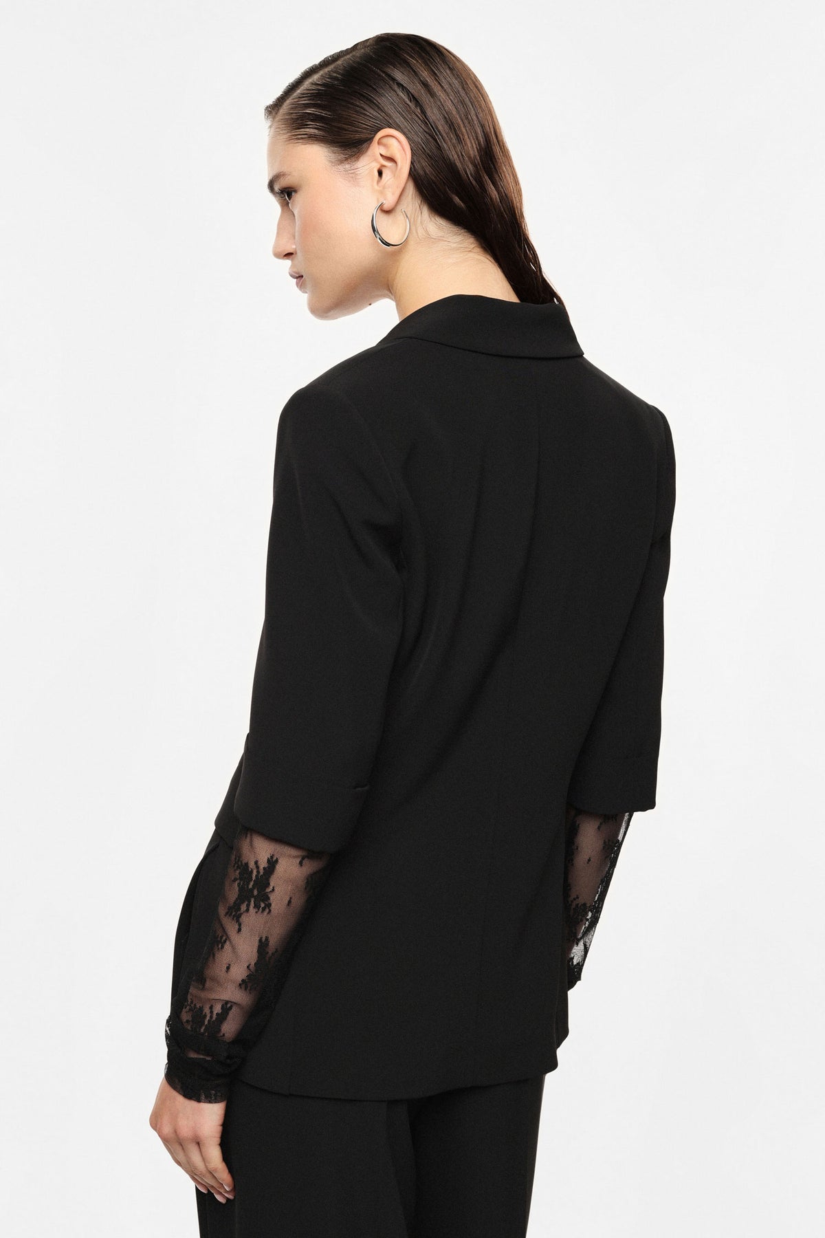 Blazer droit manches courtes col revers crantés noir – Femme