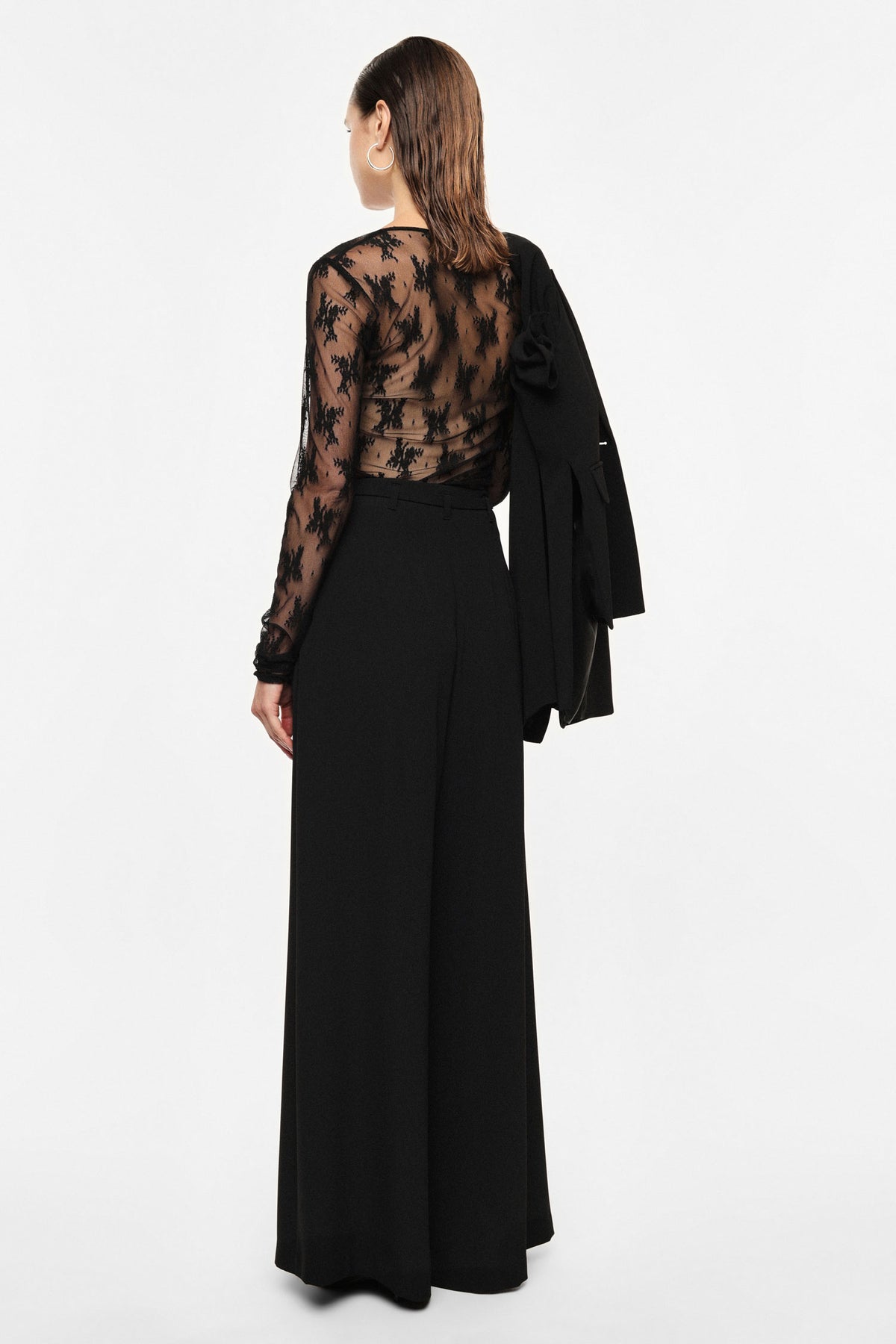 Pantalon palazzo taille haute ceinturé noir – Femme
