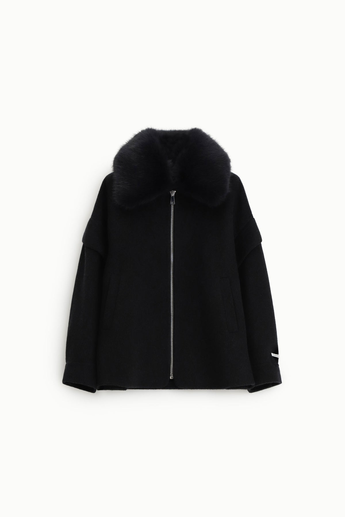 Manteau court zippé en lainage col fausse fourrure noir – Femme