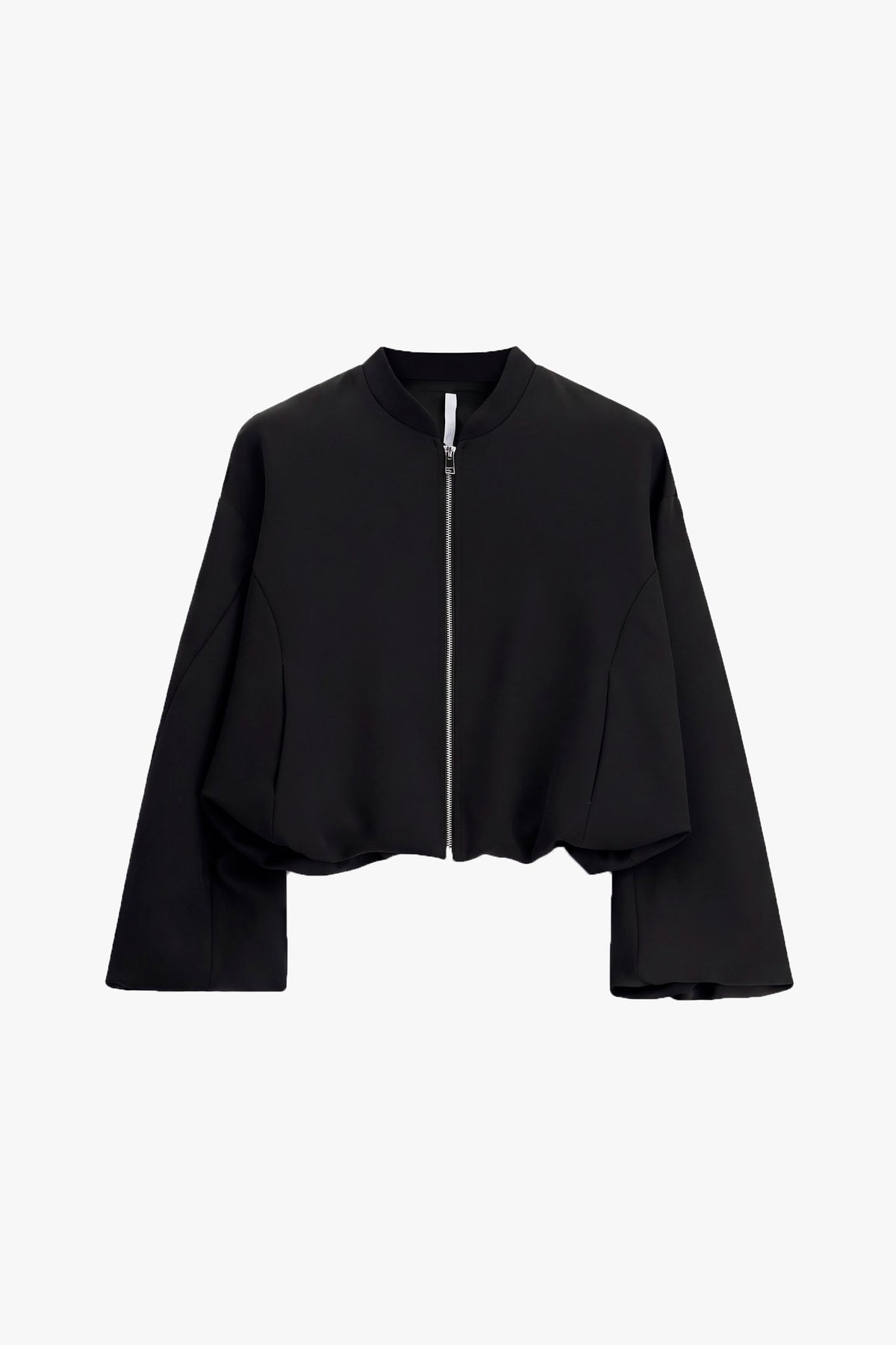 Blouson court col montant en crêpe noir Imperial Femme, vue à plat