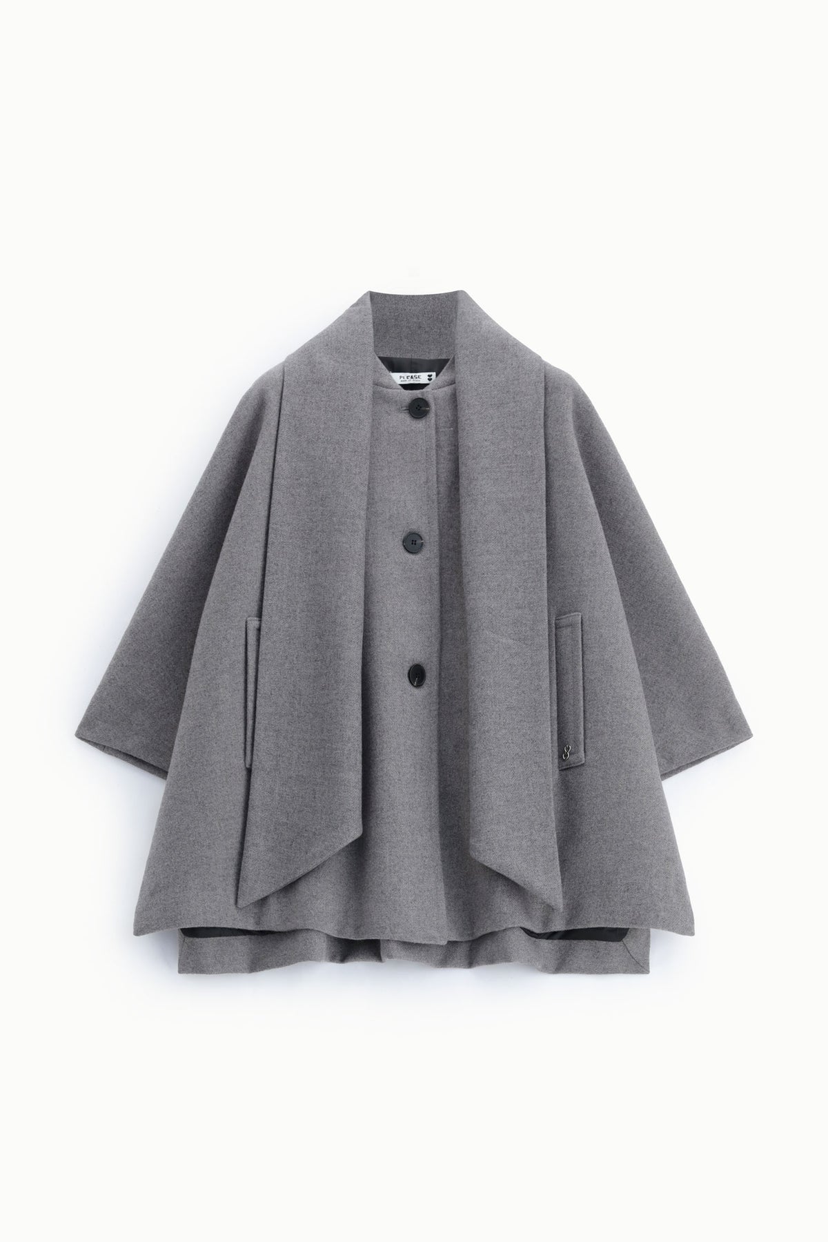 Cape en drap à écharpe intégrée gris à plat – Please