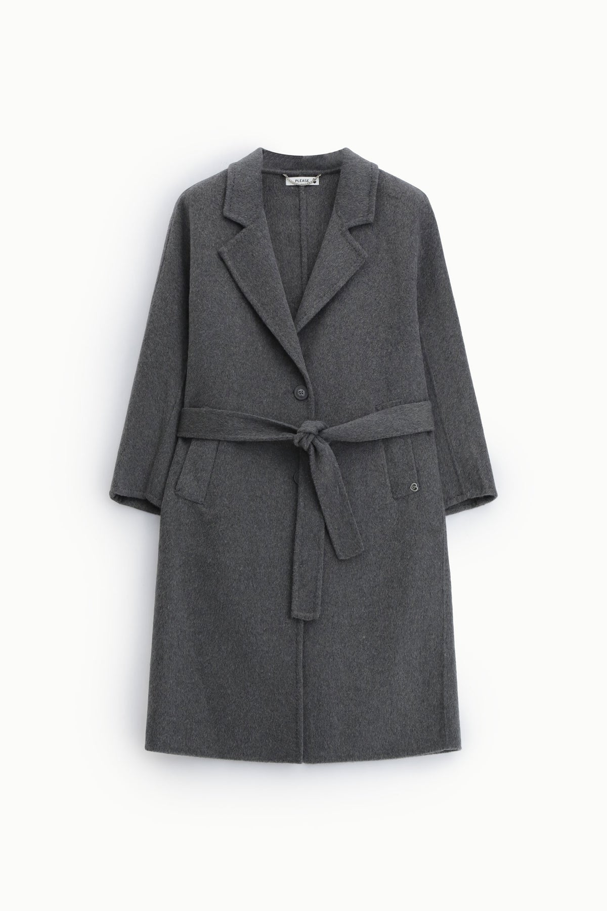 Manteau long ceinturé gris foncé – Please