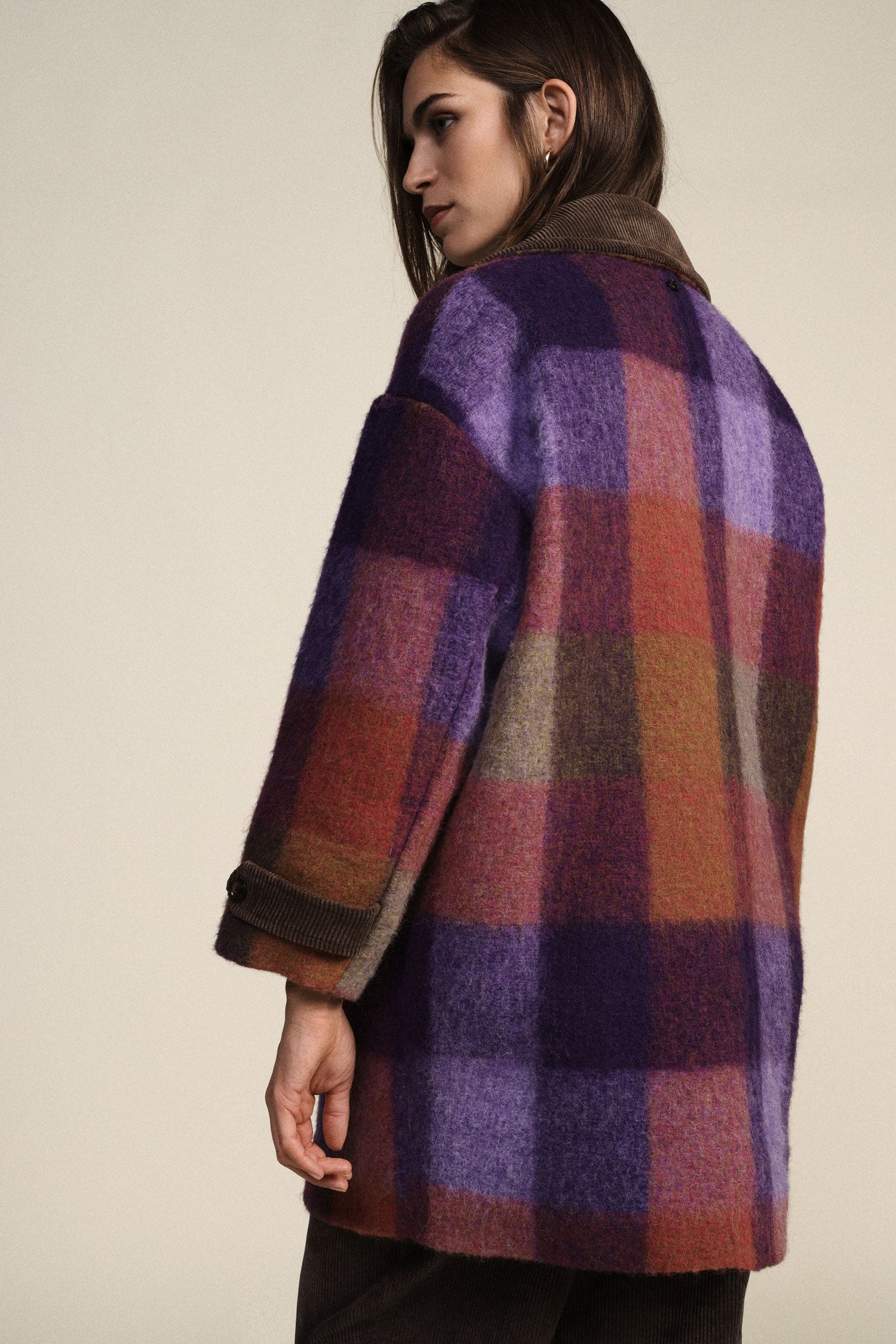 Manteau en laine vierge imprime multicolore Dixie Femme vue de dos