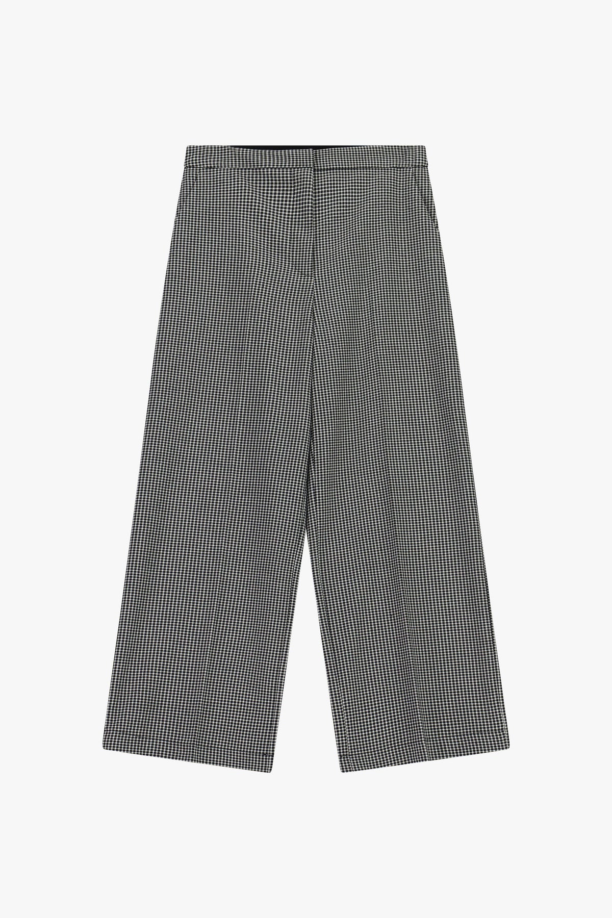 Pantalon large taille haute pied-de-poule noir et blanc – Femme