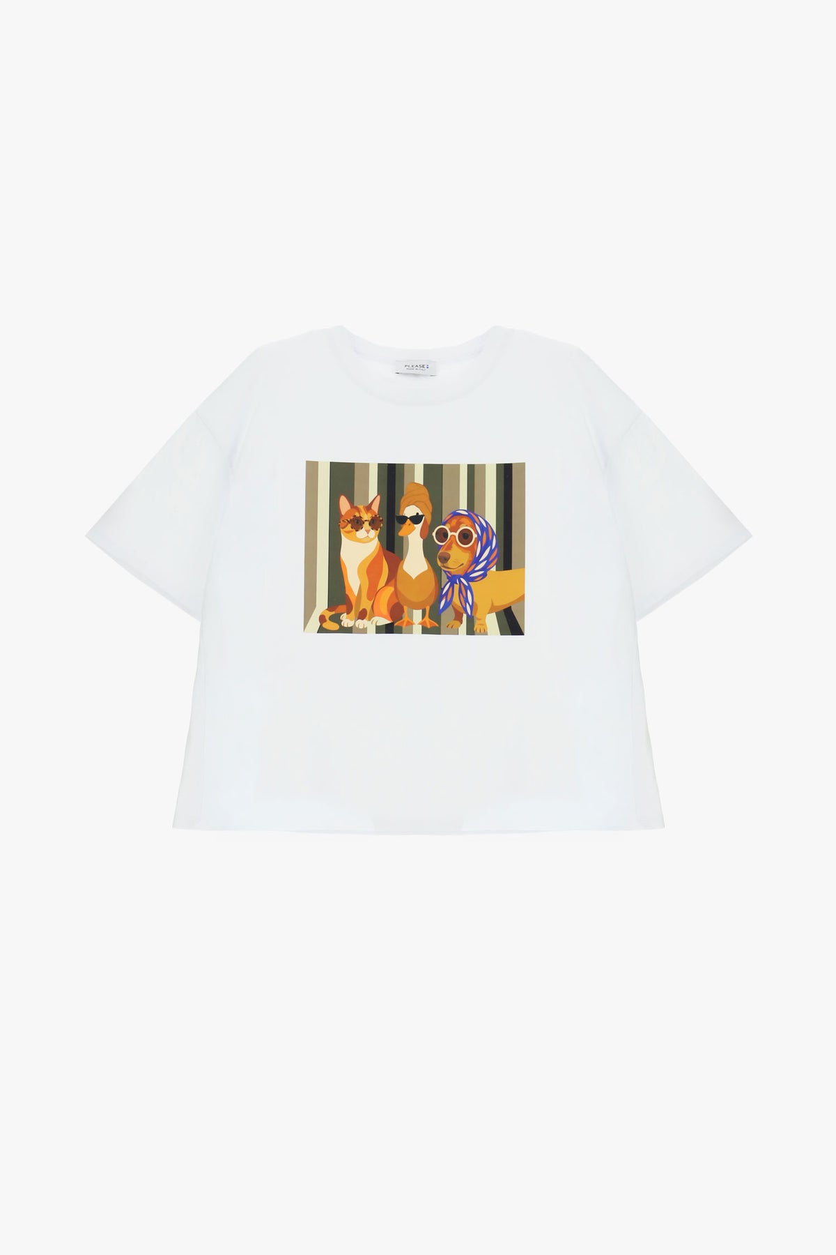 T-shirt imprimé chats blanc et vert – Please
