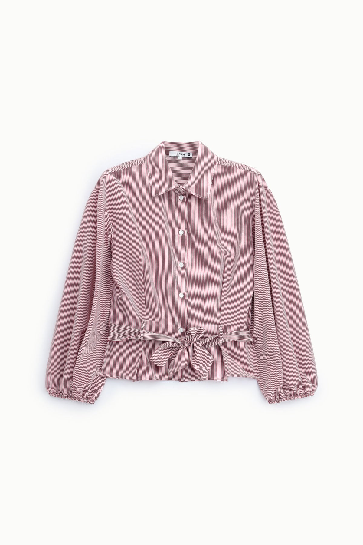 Chemise rayée nouée à la taille bordeaux et blanc – Femme