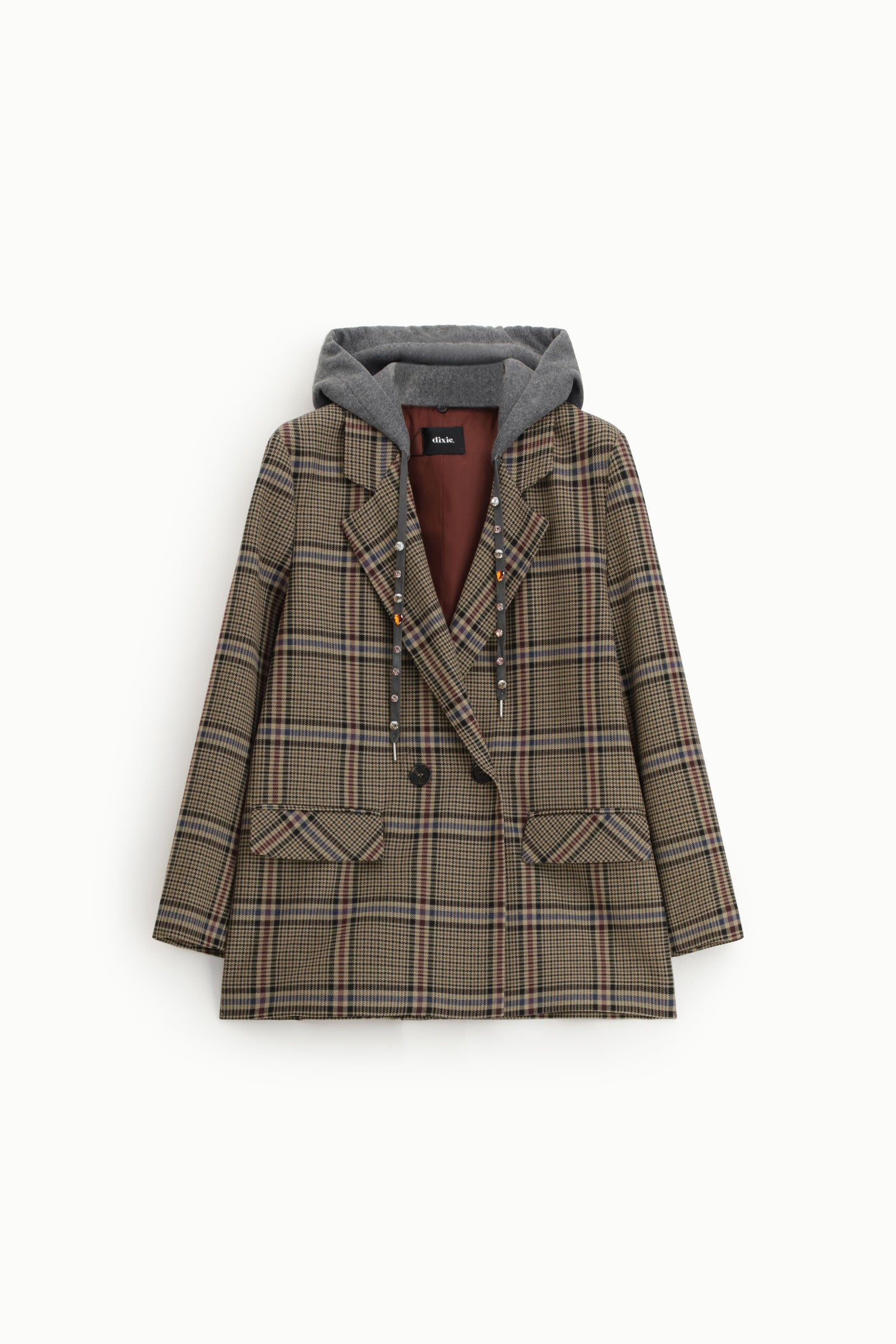 Blazer a carreaux bordeaux et camel Dixie Femme vue de face