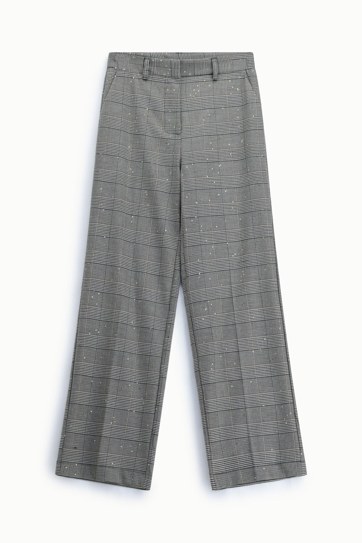 Pantalon large prince-de-galles pailleté gris et noir – Femme