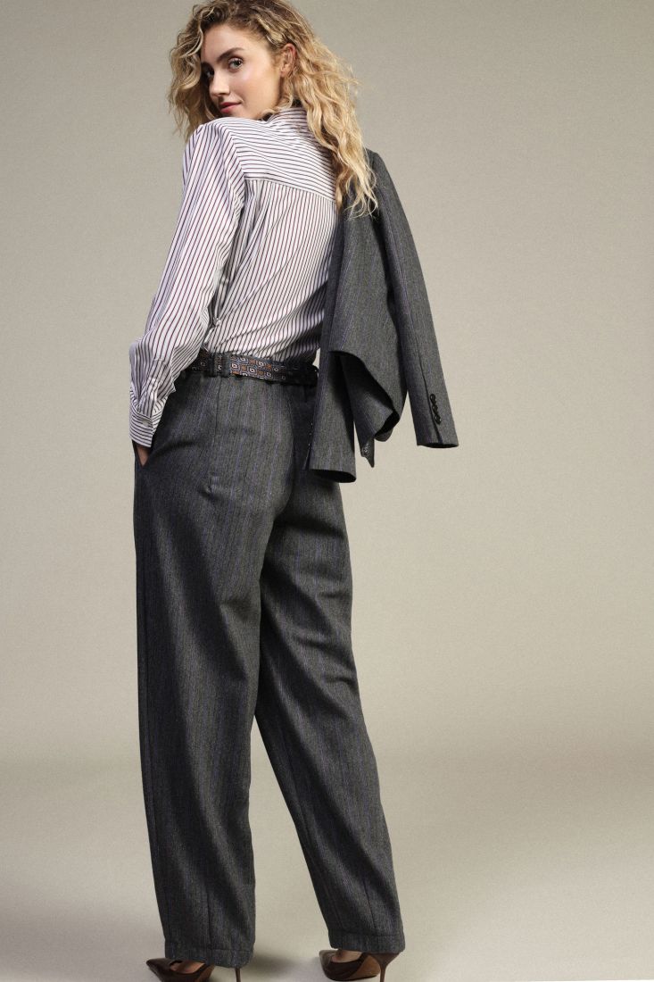 Pantalon palazzo raye anthracite avec ceinture imprimee Dixie Femme vue de dos