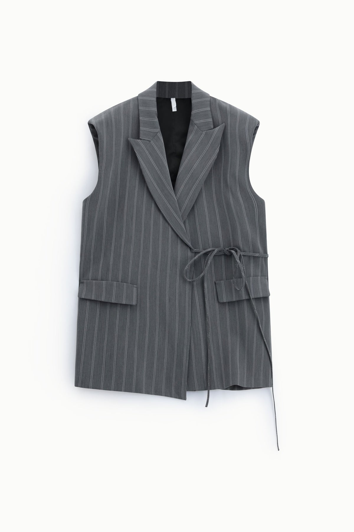 Gilet sans manches croisé à rayures tennis gris – Femme