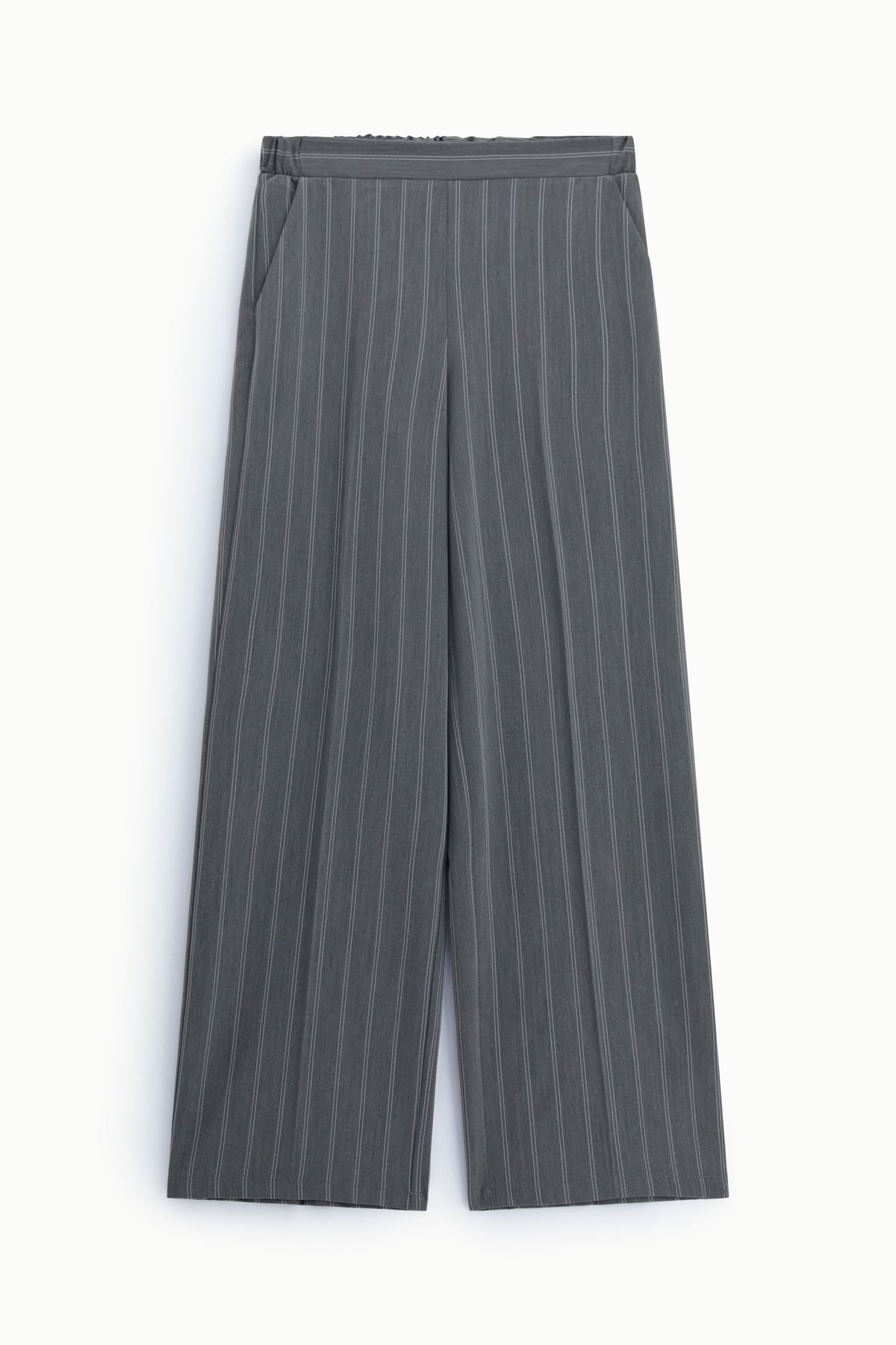 Pantalon large à rayures tennis taille élastiquée gris – Femme