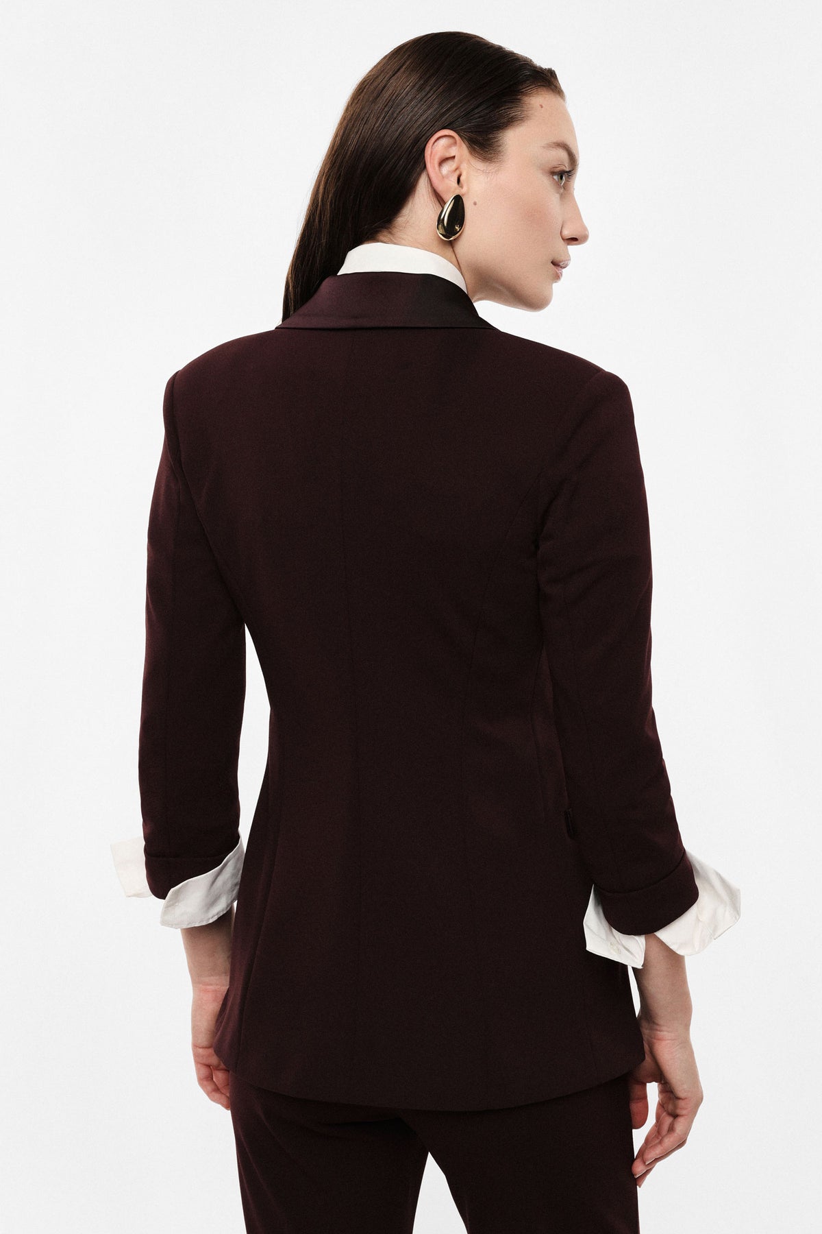 Blazer de smoking manches 3/4 satin bordeaux – Imperial
