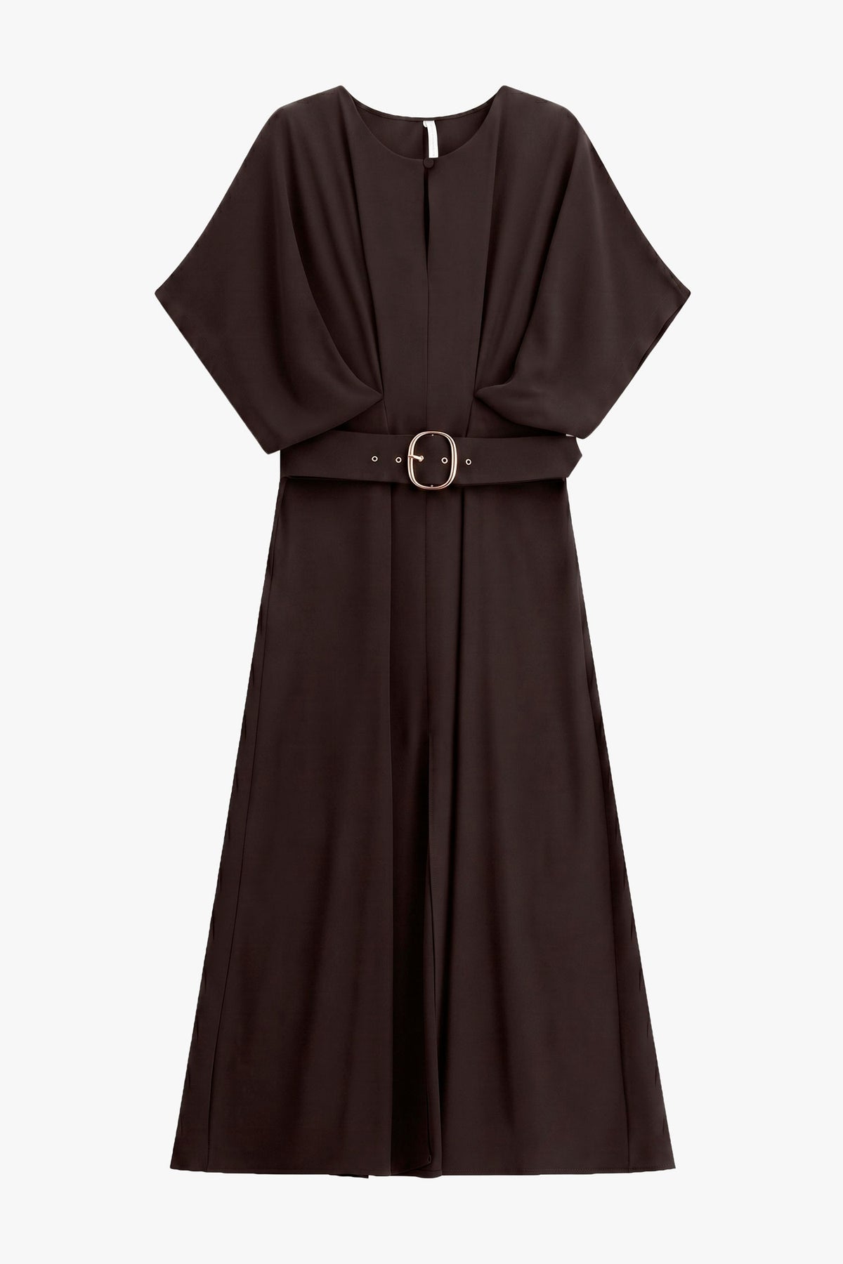 Robe longue ceinturée manches chauve-souris brun café – Femme