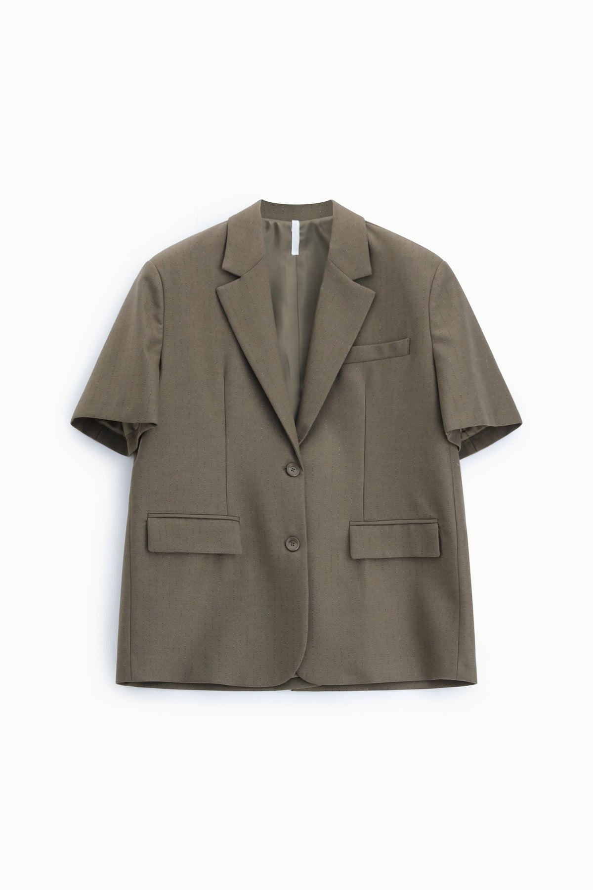 Blazer oversize à manches courtes en drap sergé rayé lurex Imperial, vue de face à plat