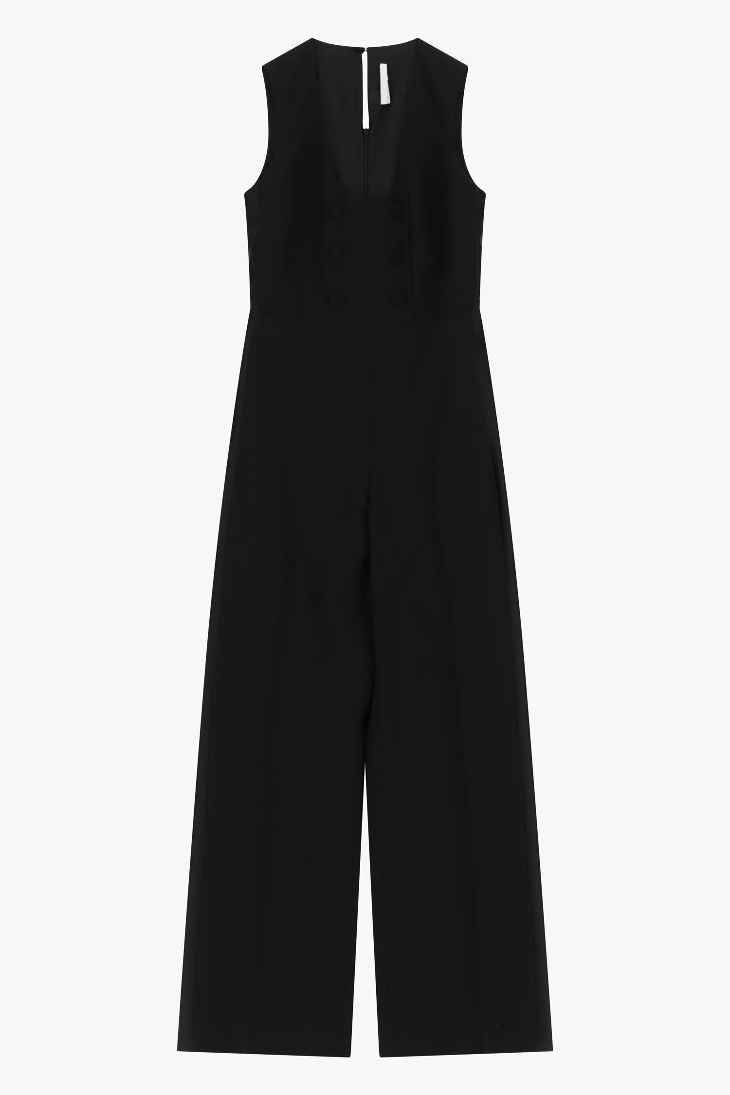 Combinaison longue noire sans manches à galon satin Imperial, vue de face à plat