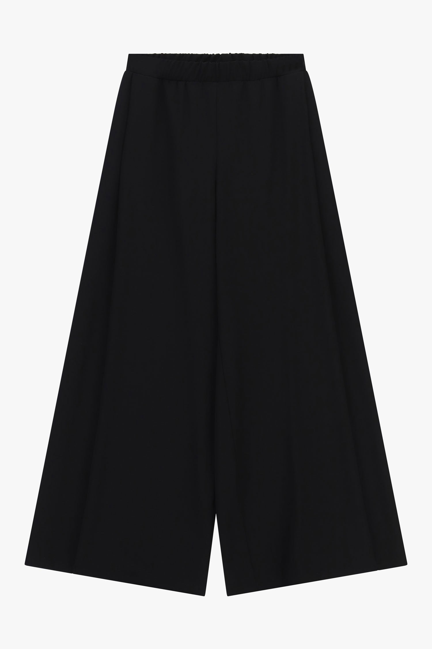 Pantalon palazzo très large noir en crêpe fluide diagonale Imperial, vue de face à plat