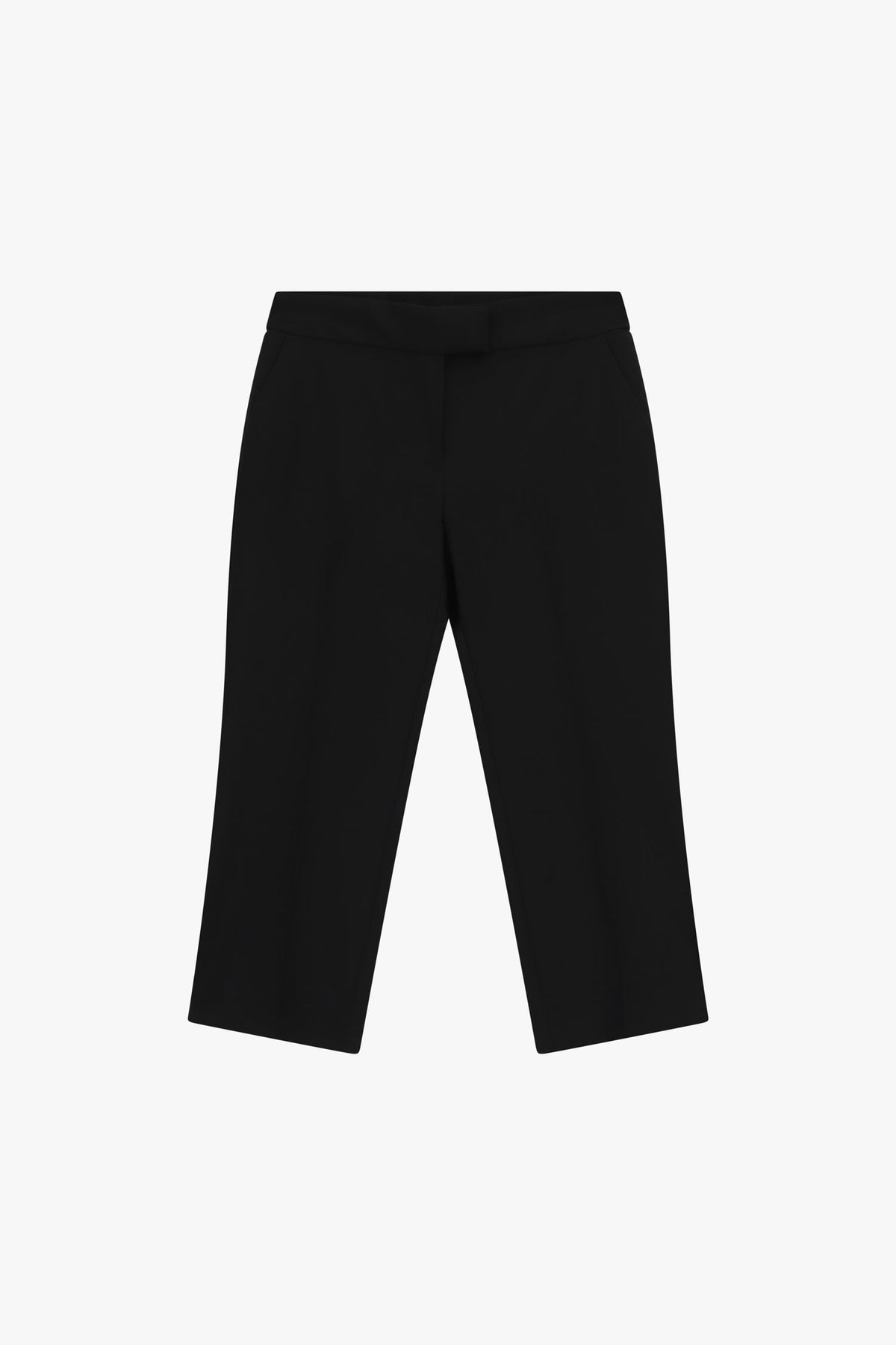 Pantalon capri noir à fente d'ourlet en draperie Imperial, vue de face à plat