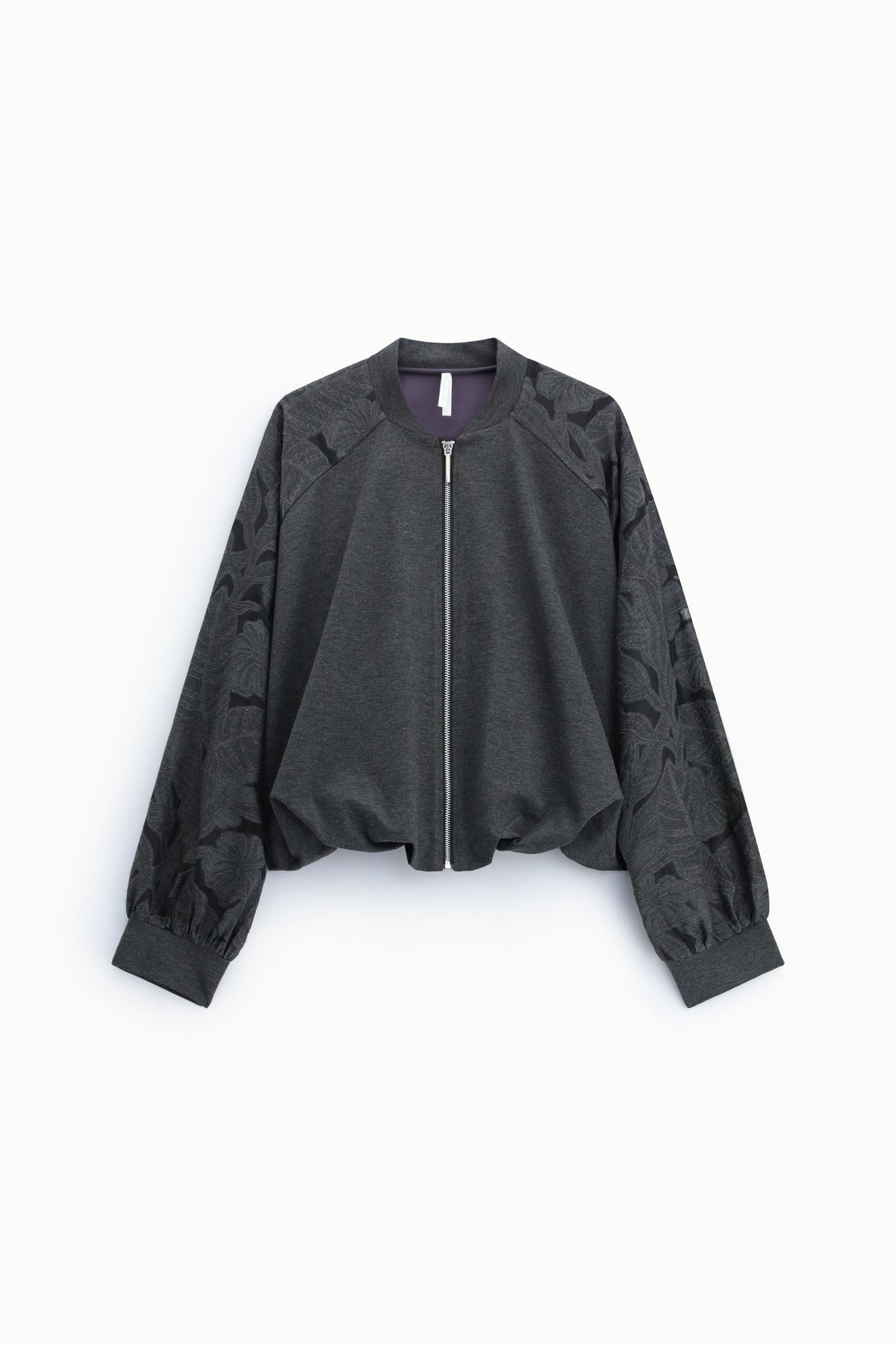 Bomber oversize gris anthracite à manches brocart Imperial, vue de face à plat
