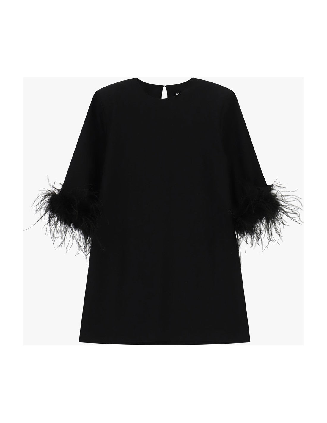 Robe courte à manches bordées de plumes noire à plat – Imperial