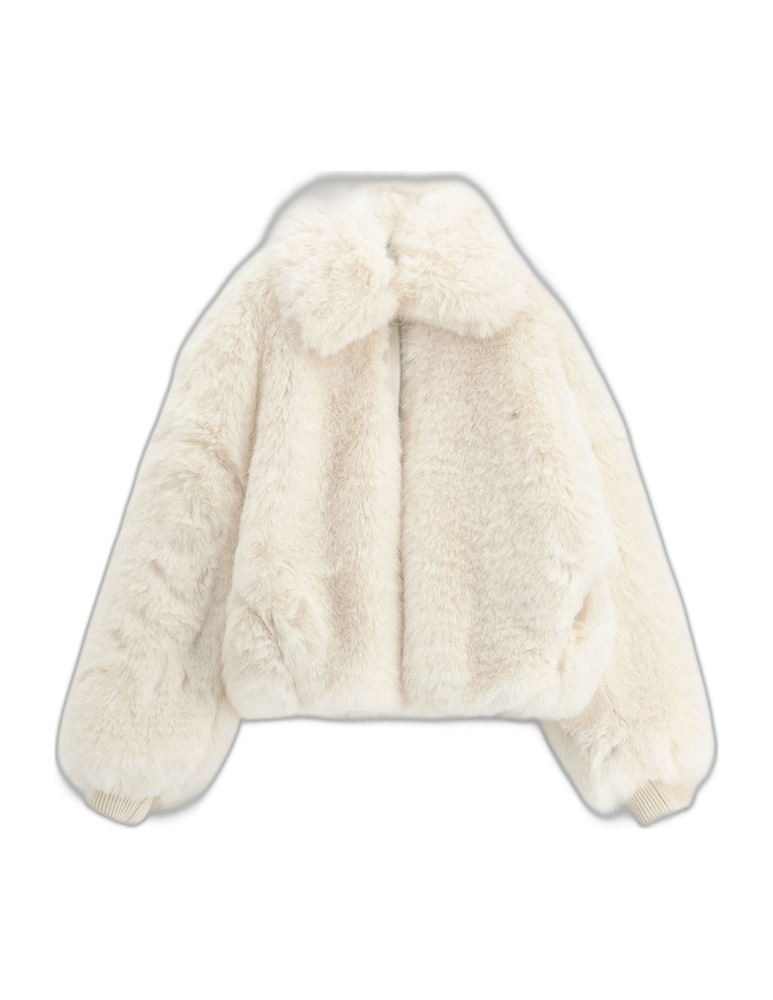 Veste courte en fausse fourrure à grand col écrue à plat – Imperial