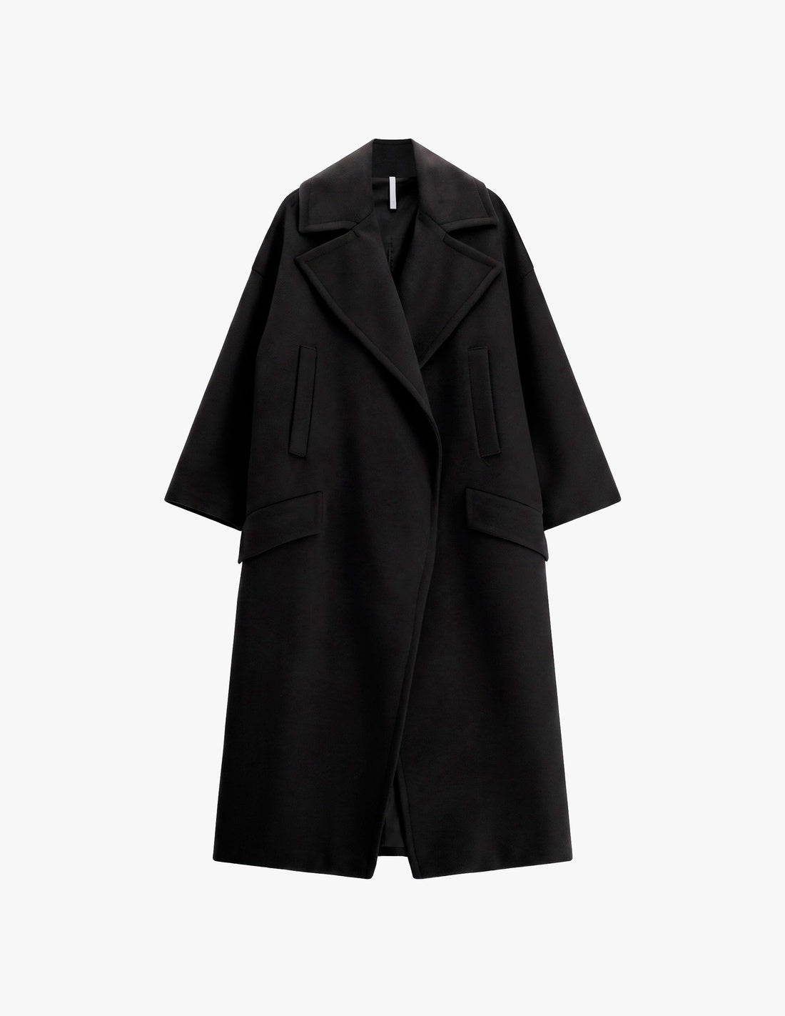 Manteau long oversize à larges revers noir à plat – Imperial