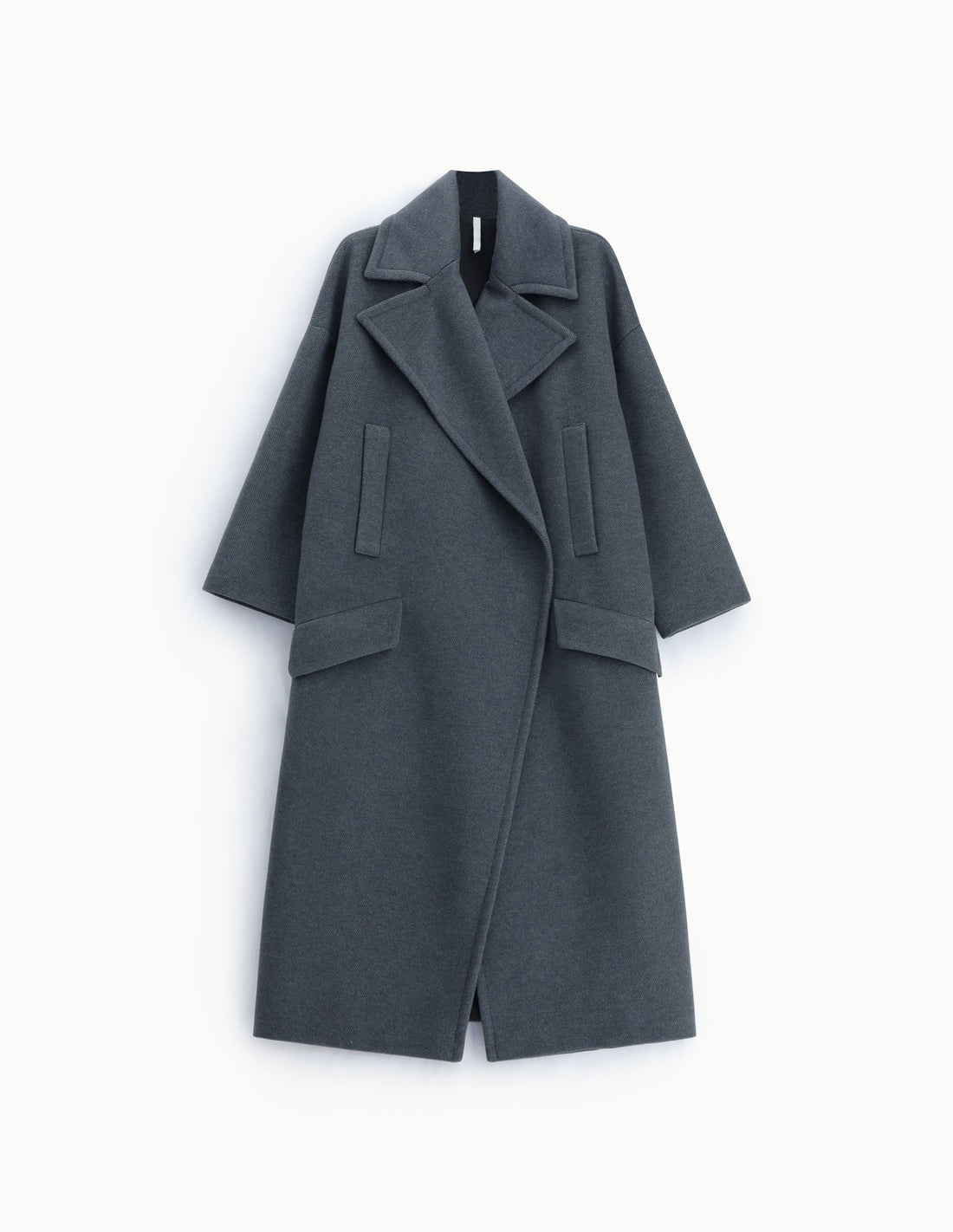 Manteau long oversize à larges revers gris foncé à plat – Imperial