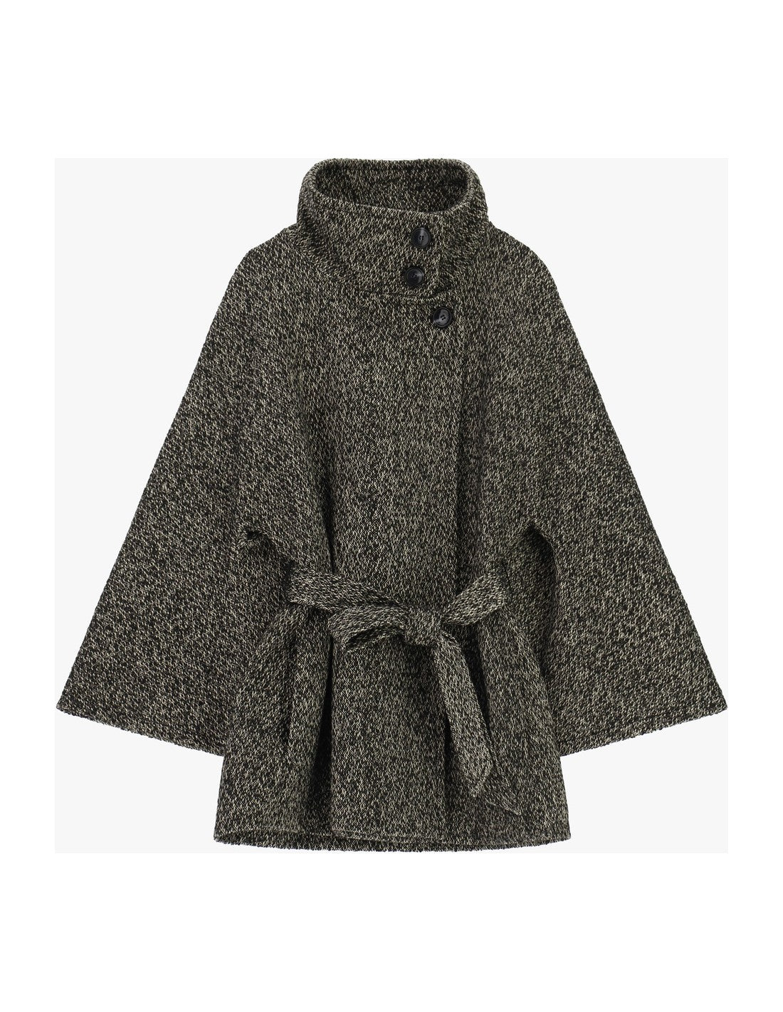 Manteau cape à col montant ceinturé noir et beige à plat – Imperial